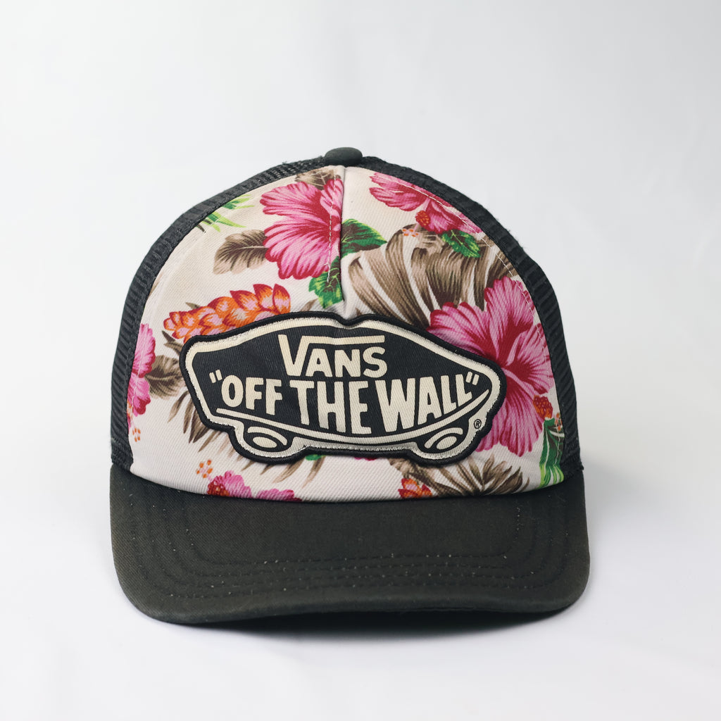 Retro Vans Tropical Hibiscus Print Trucker Cap - Thrifted Summer Snapback