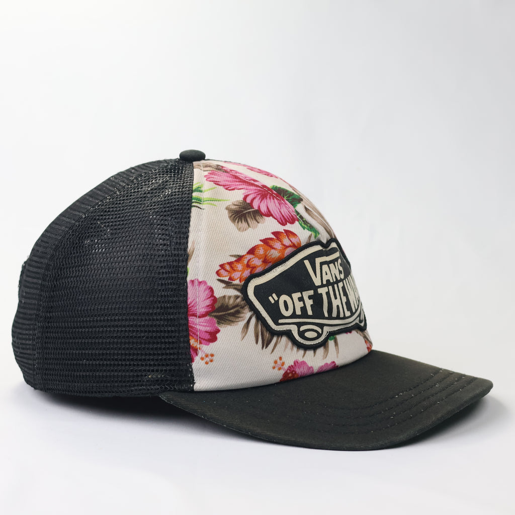 Retro Vans Tropical Hibiscus Print Trucker Cap - Thrifted Summer Snapback