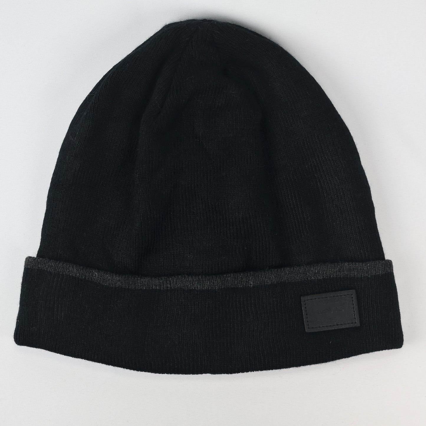 Levi's Classic Black Ribbed  Thrifted Beanie with Signature Red Tab Logo