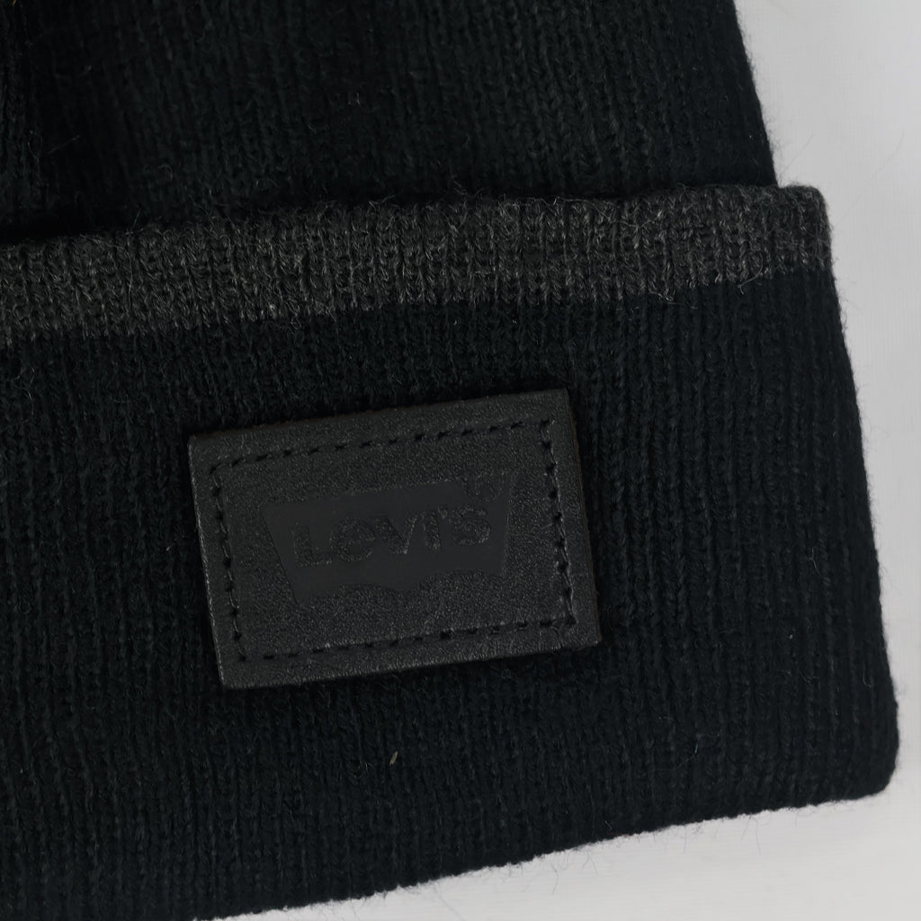 Levi's Classic Black Ribbed  Thrifted Beanie with Signature Red Tab Logo
