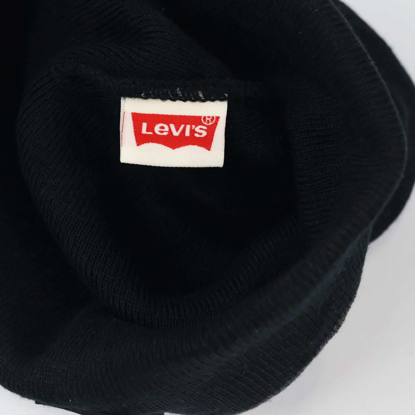 Levi's Classic Black Ribbed  Thrifted Beanie with Signature Red Tab Logo