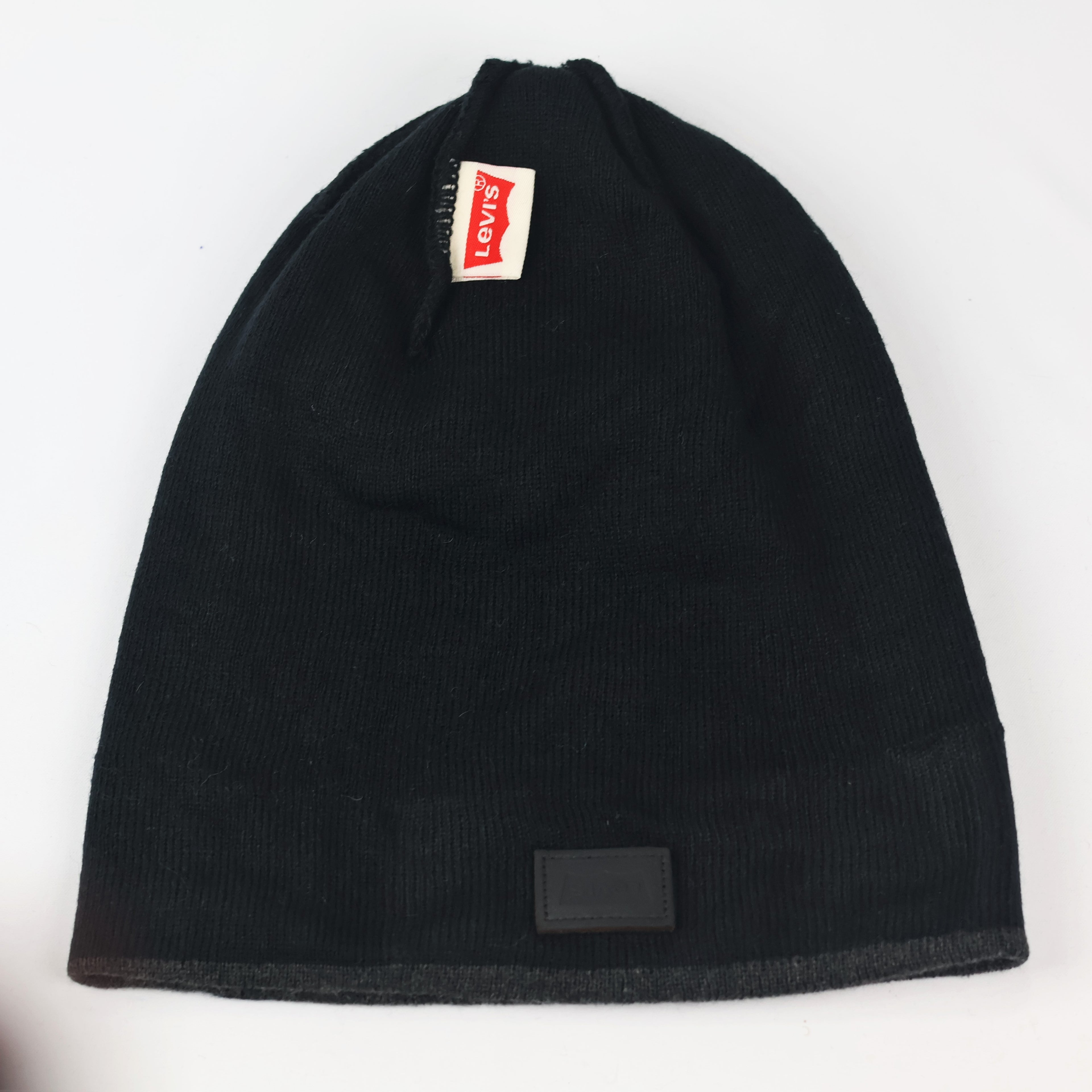 Levi's Classic Black Ribbed  Thrifted Beanie with Signature Red Tab Logo