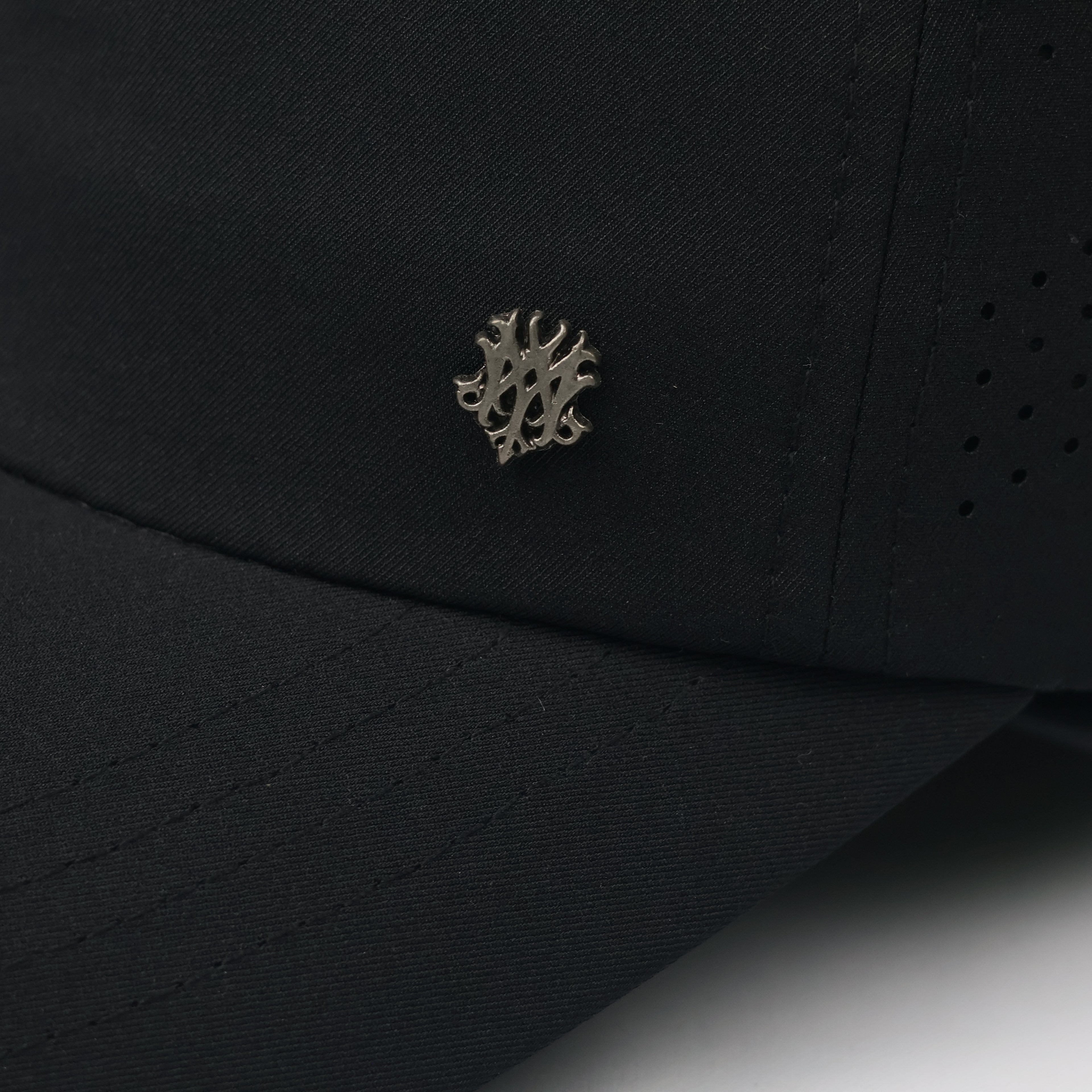 MQUM Black Laser-Cut Baseball Thrifted Cap with Detachable Chiffon Bow