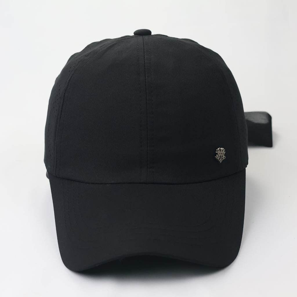 MQUM Black Laser-Cut Baseball Thrifted Cap with Detachable Chiffon Bow