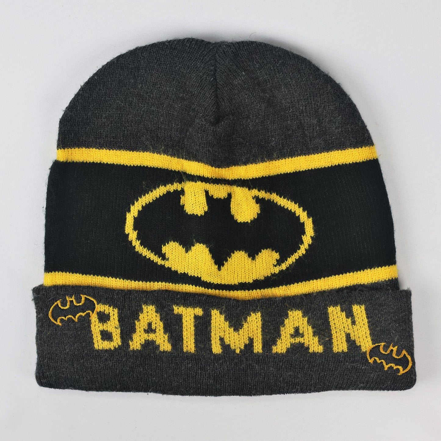 DC Comics Batman Logo Winter Thrifted Beanie - Black Knit Cuffed Hat