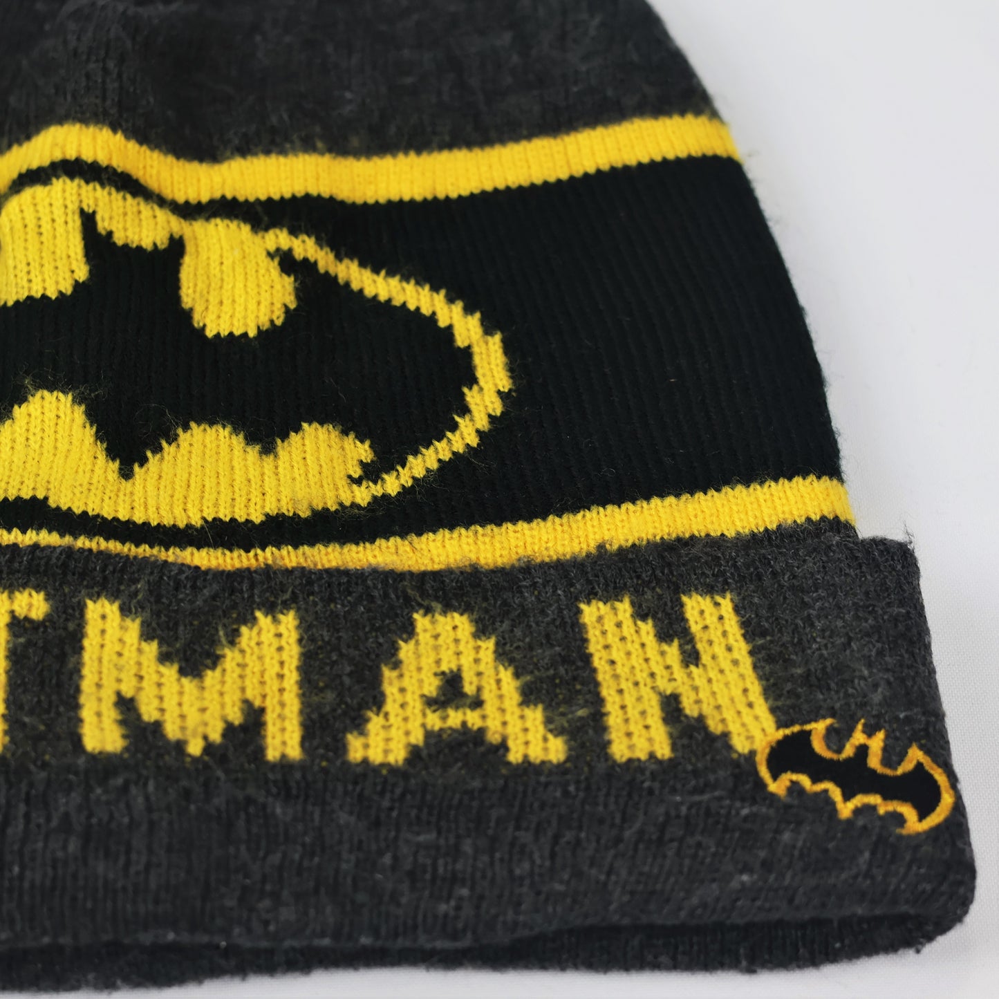 DC Comics Batman Logo Winter Thrifted Beanie - Black Knit Cuffed Hat