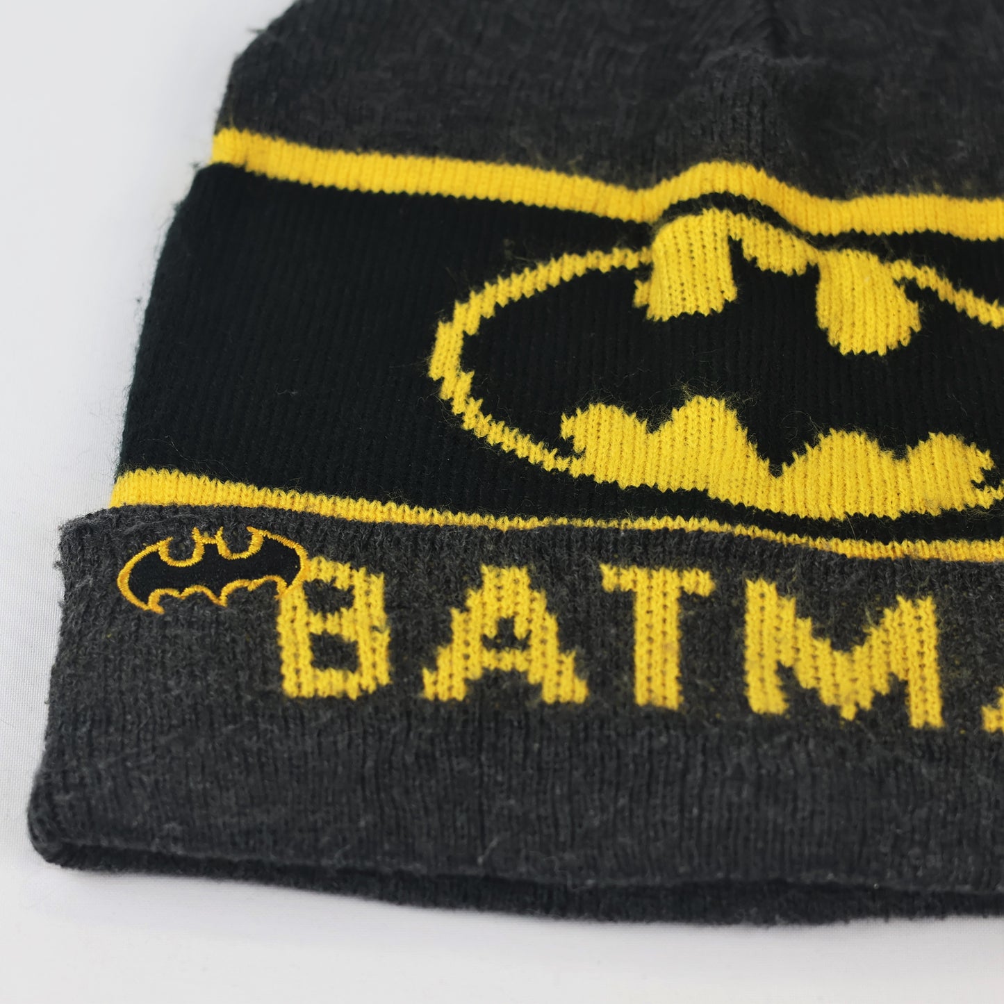 DC Comics Batman Logo Winter Thrifted Beanie - Black Knit Cuffed Hat