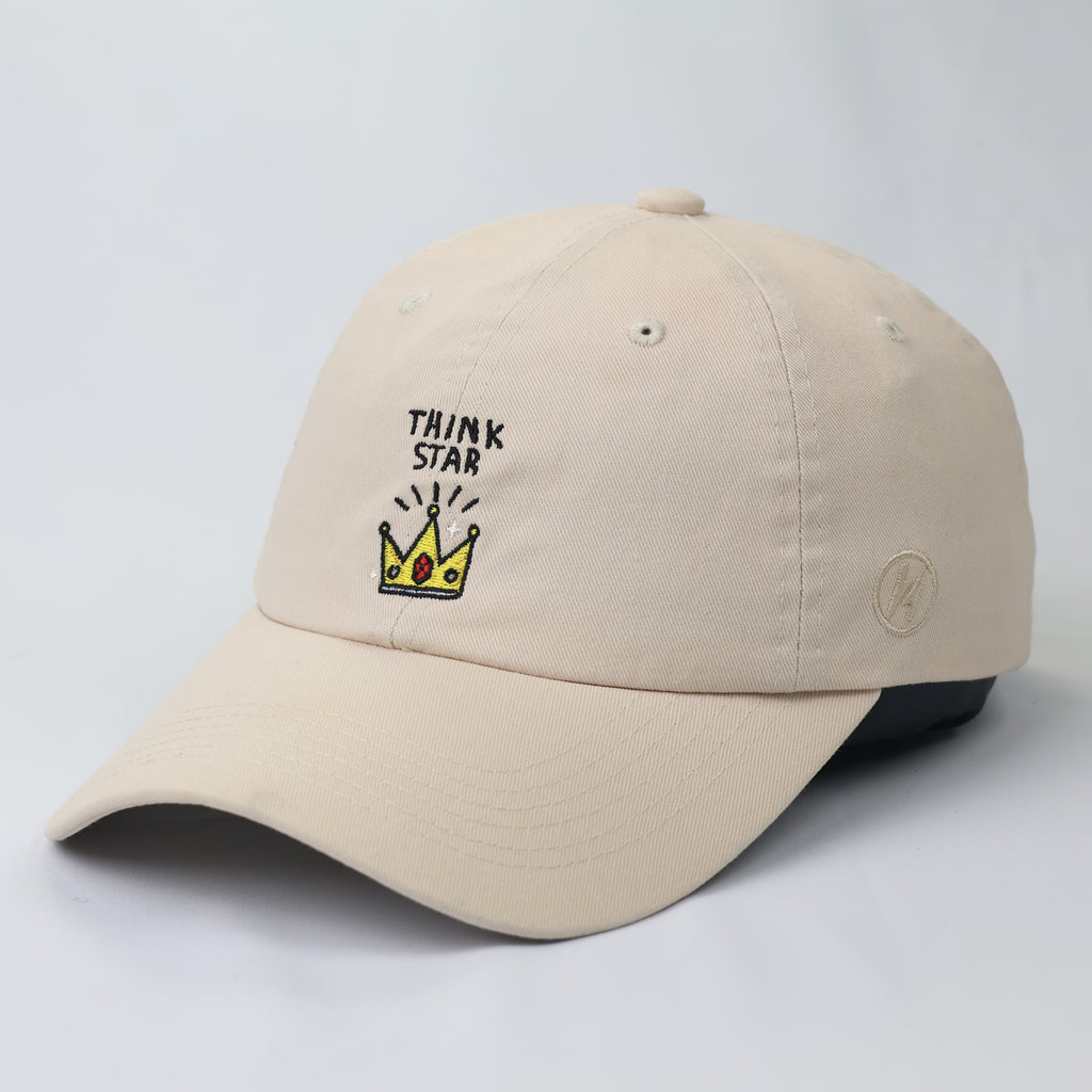 Elstinko "Think Star" Beige Cotton Dad Hat - Embroidered Crown Cap