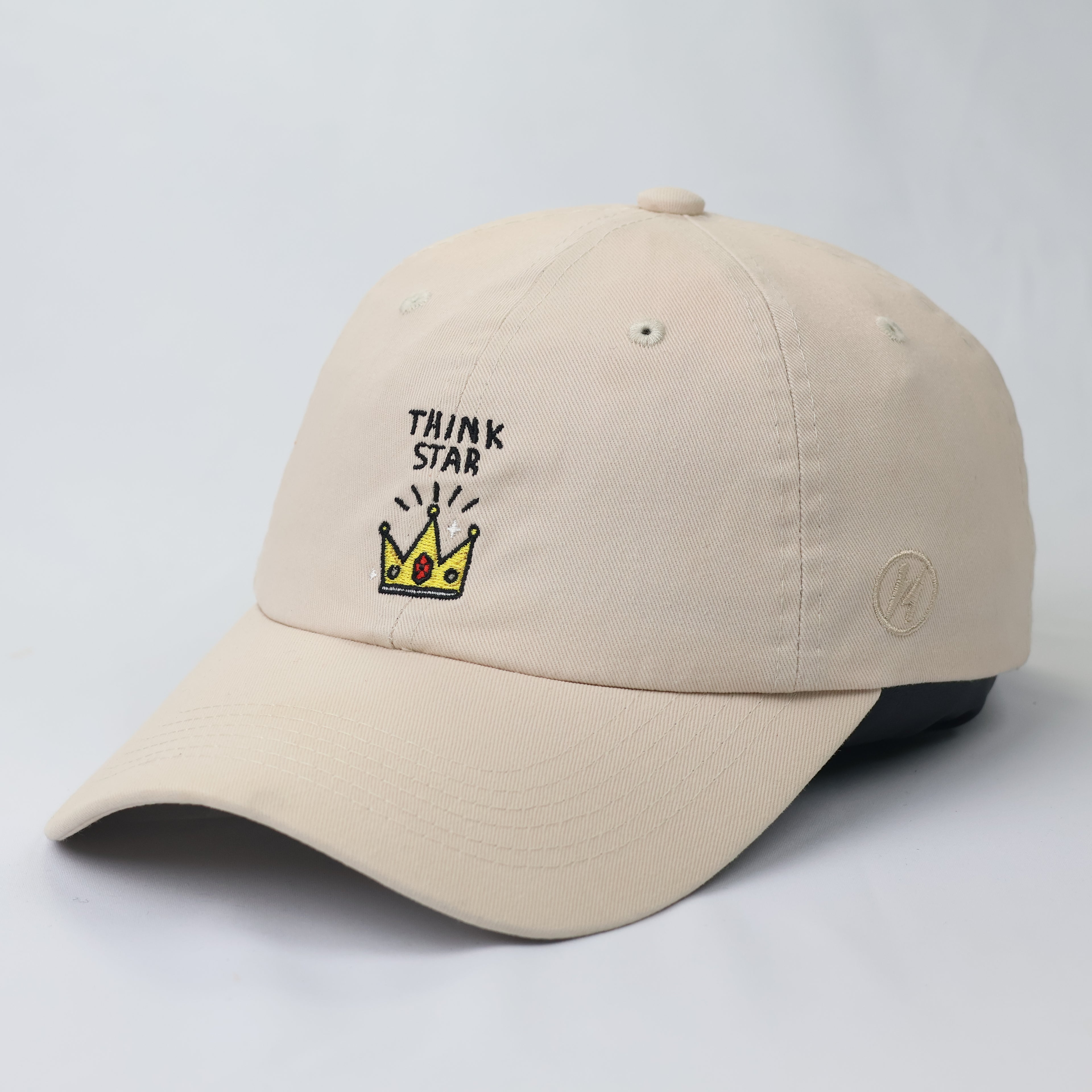 Elstinko "Think Star" Beige Cotton Dad Hat - Embroidered Crown Cap