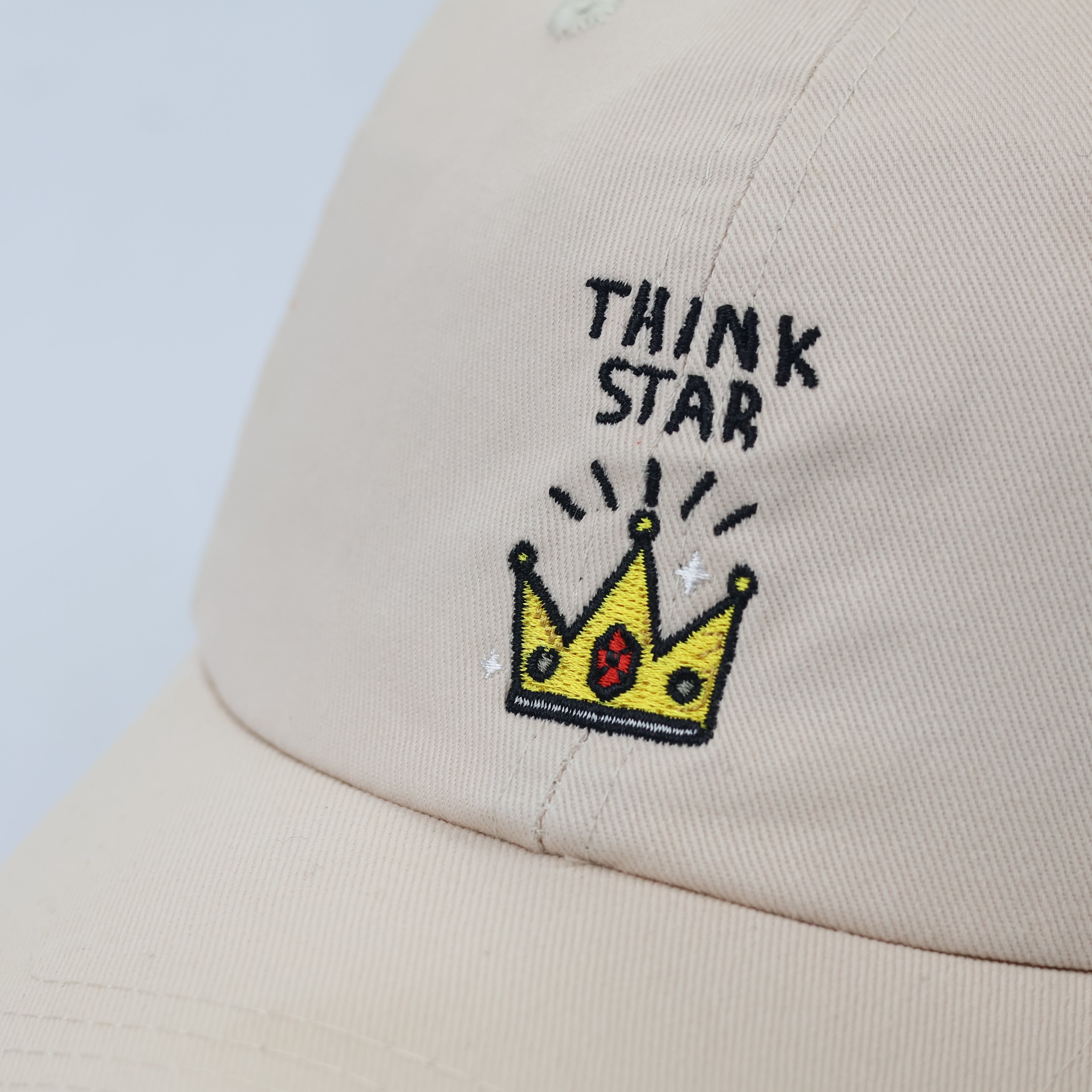 Elstinko "Think Star" Beige Cotton Dad Hat - Embroidered Crown Cap