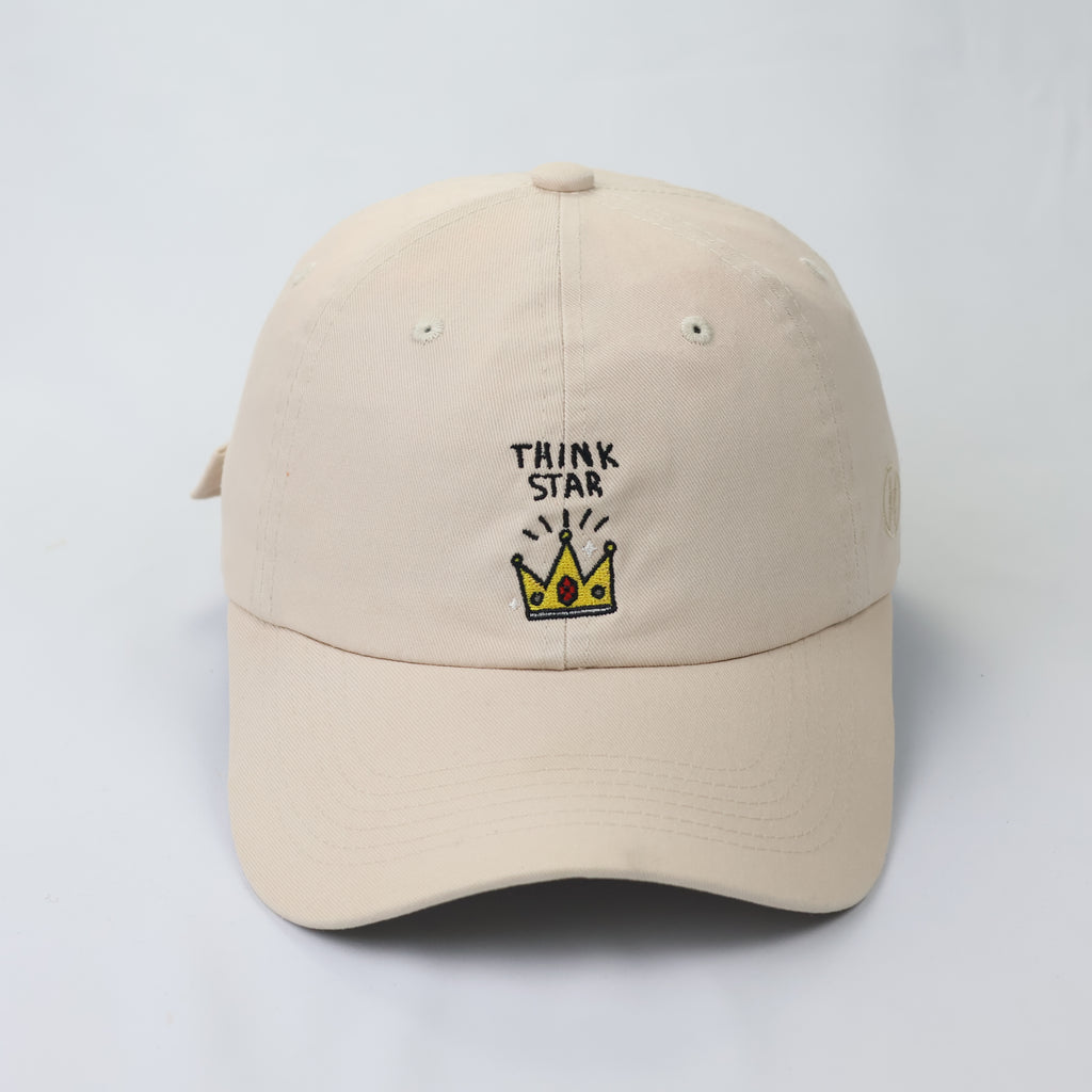 Elstinko "Think Star" Beige Cotton Dad Hat - Embroidered Crown Cap