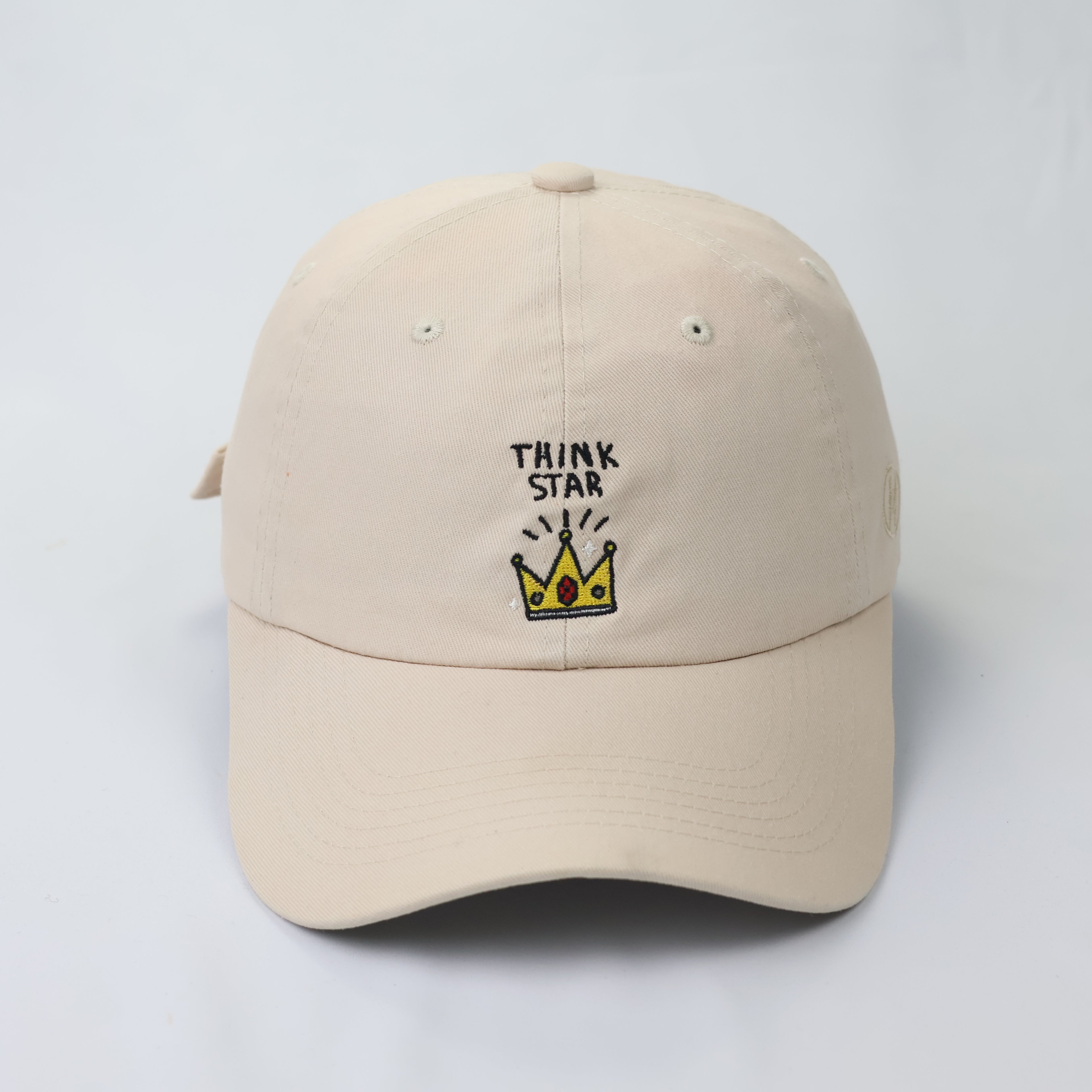 Elstinko "Think Star" Beige Cotton Dad Hat - Embroidered Crown Cap