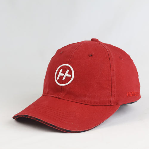 Thrifted  Horsch Red Cotton Embroidered Curved Brim Cap (Size 55–56 cm) | 10884