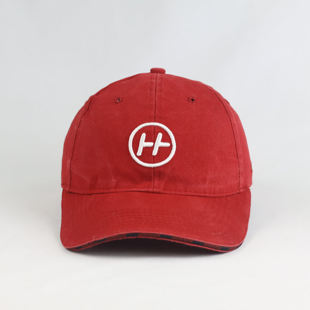 Thrifted  Horsch Red Cotton Embroidered Curved Brim Cap (Size 55–56 cm) | 10884