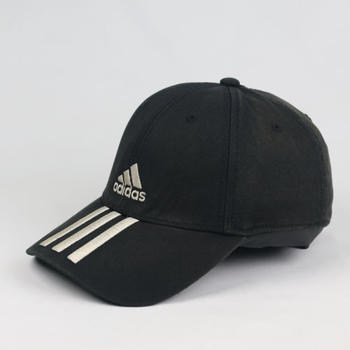 Thrifted Adidas Performance Curved Brim Cap - Faded Black Cotton Strapback Hat