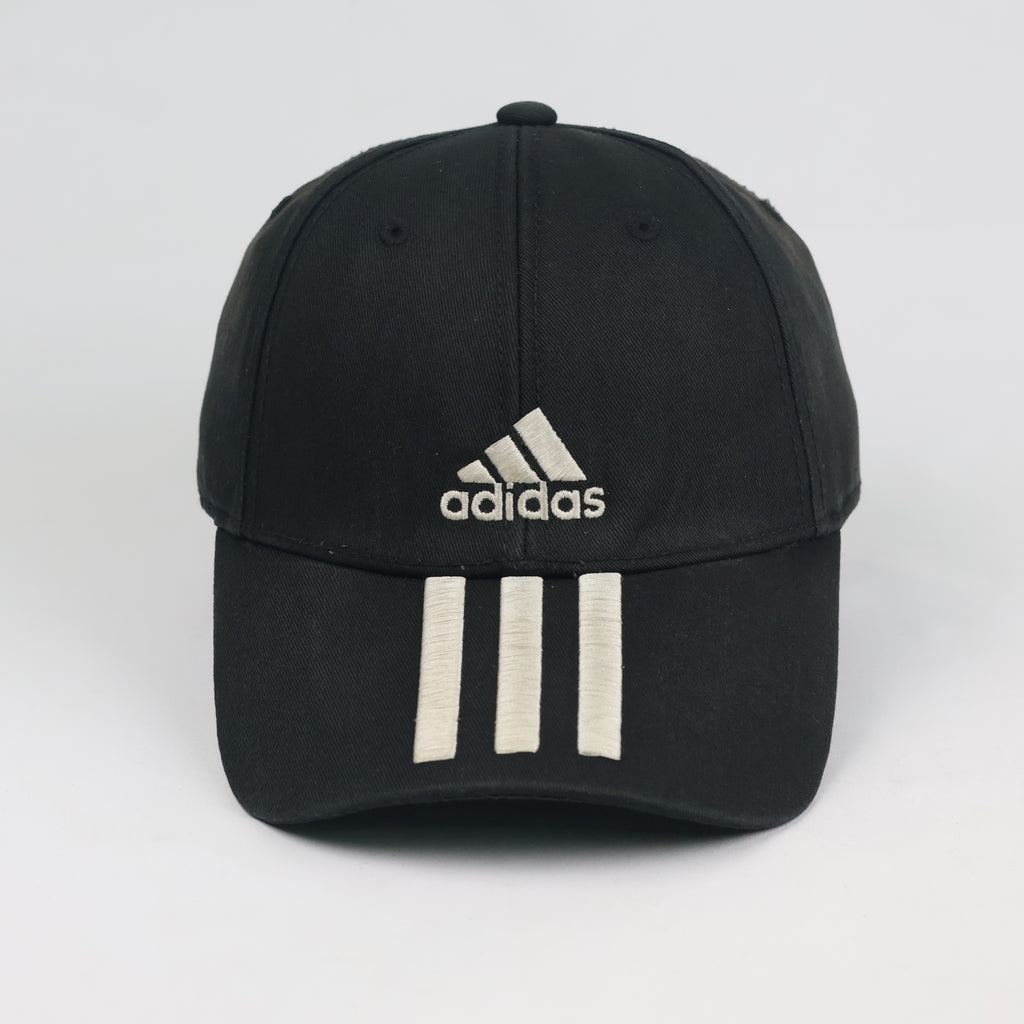 Thrifted Adidas Performance Curved Brim Cap - Faded Black Cotton Strapback Hat