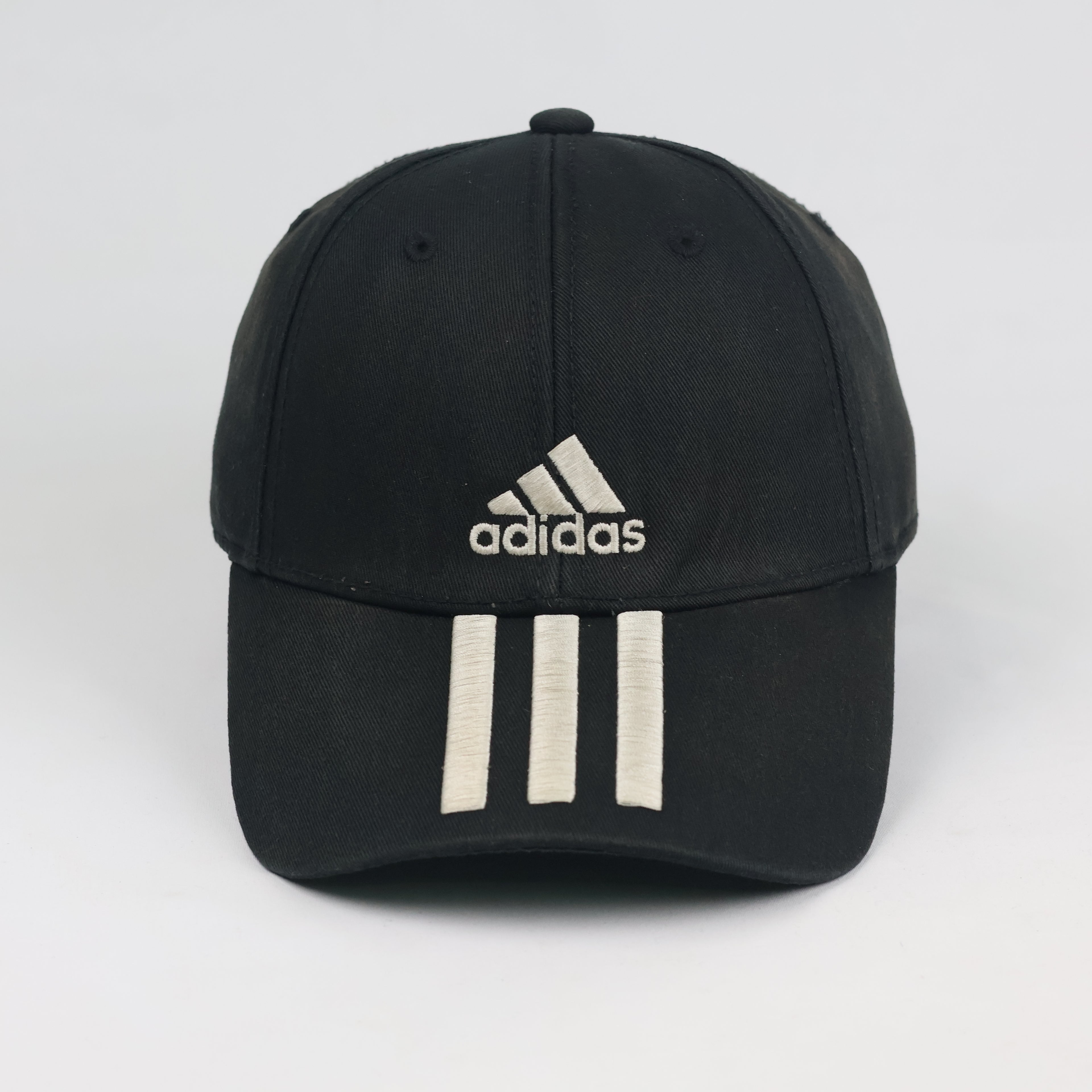 Thrifted Adidas Performance Curved Brim Cap - Faded Black Cotton Strapback Hat