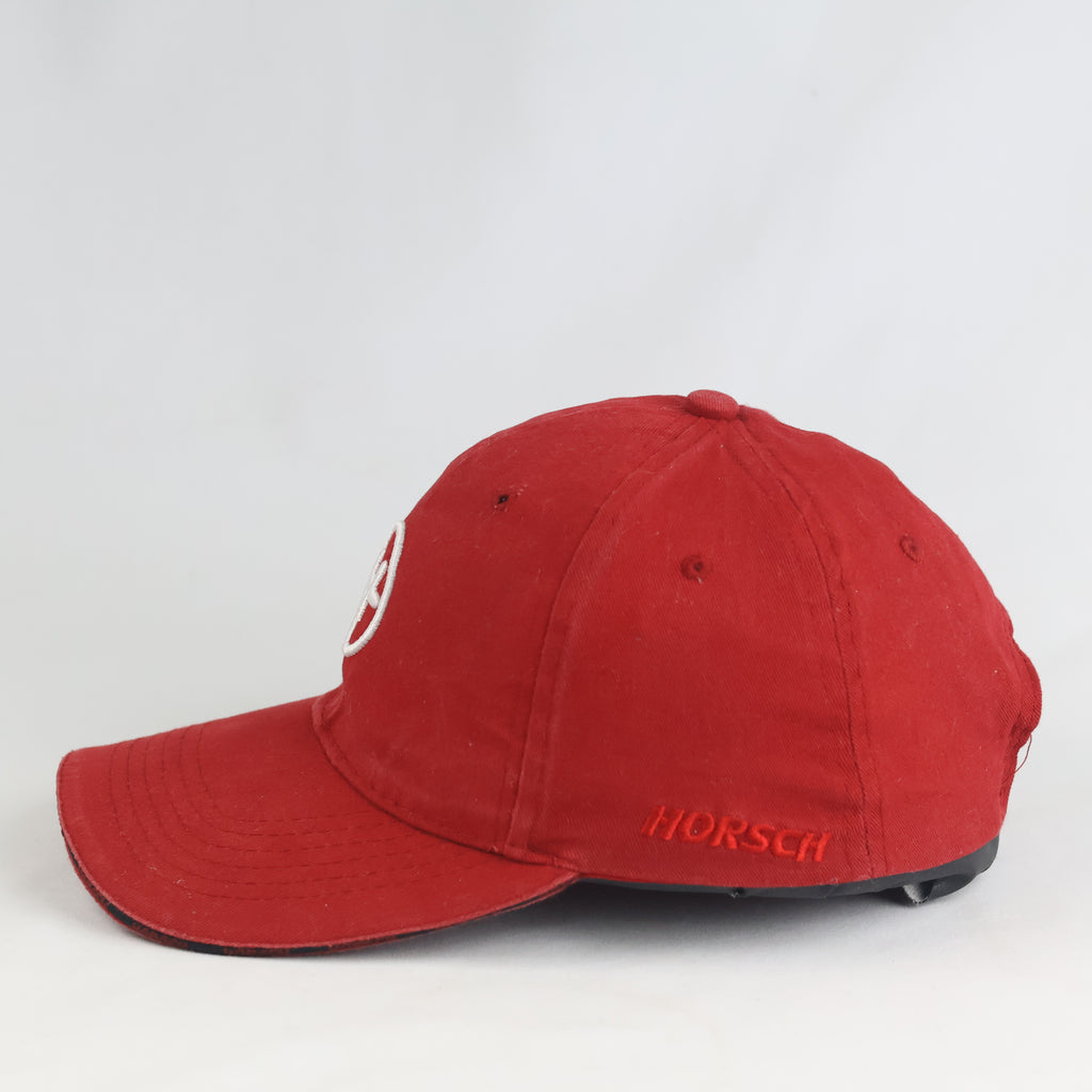 Thrifted  Horsch Red Cotton Embroidered Curved Brim Cap (Size 55–56 cm) | 10884