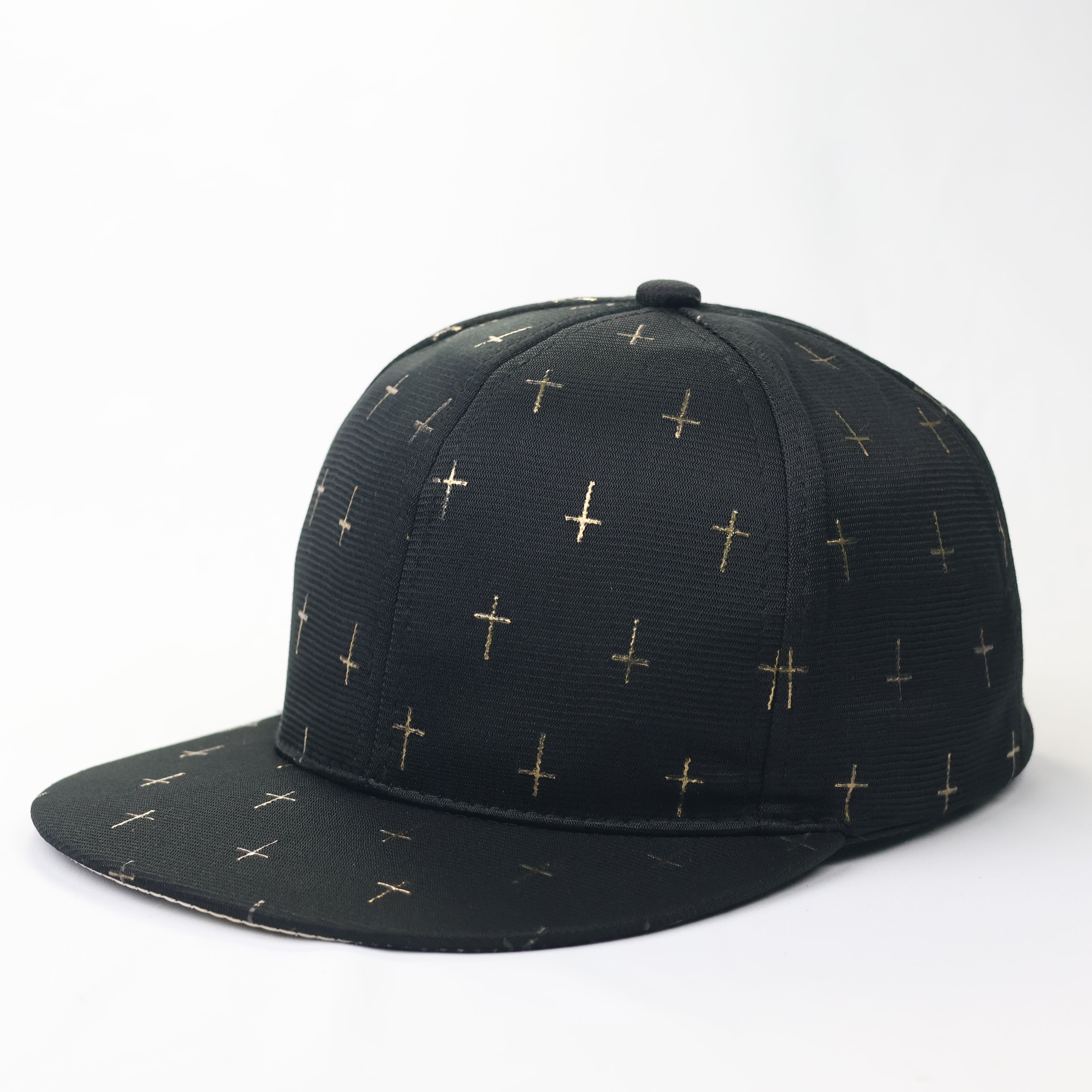 Gothic Gold Cross Pattern Snapback Hat - Black Streetwear Cap