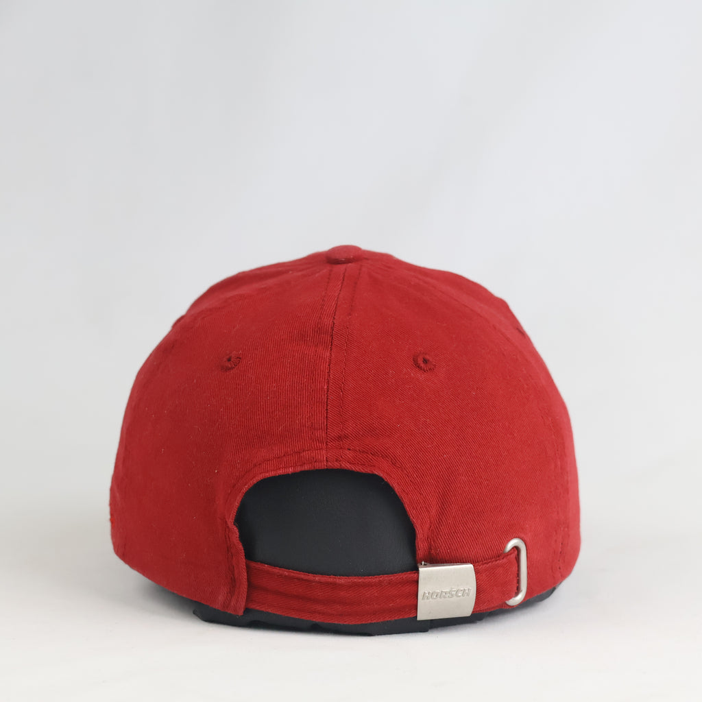 Thrifted  Horsch Red Cotton Embroidered Curved Brim Cap (Size 55–56 cm) | 10884