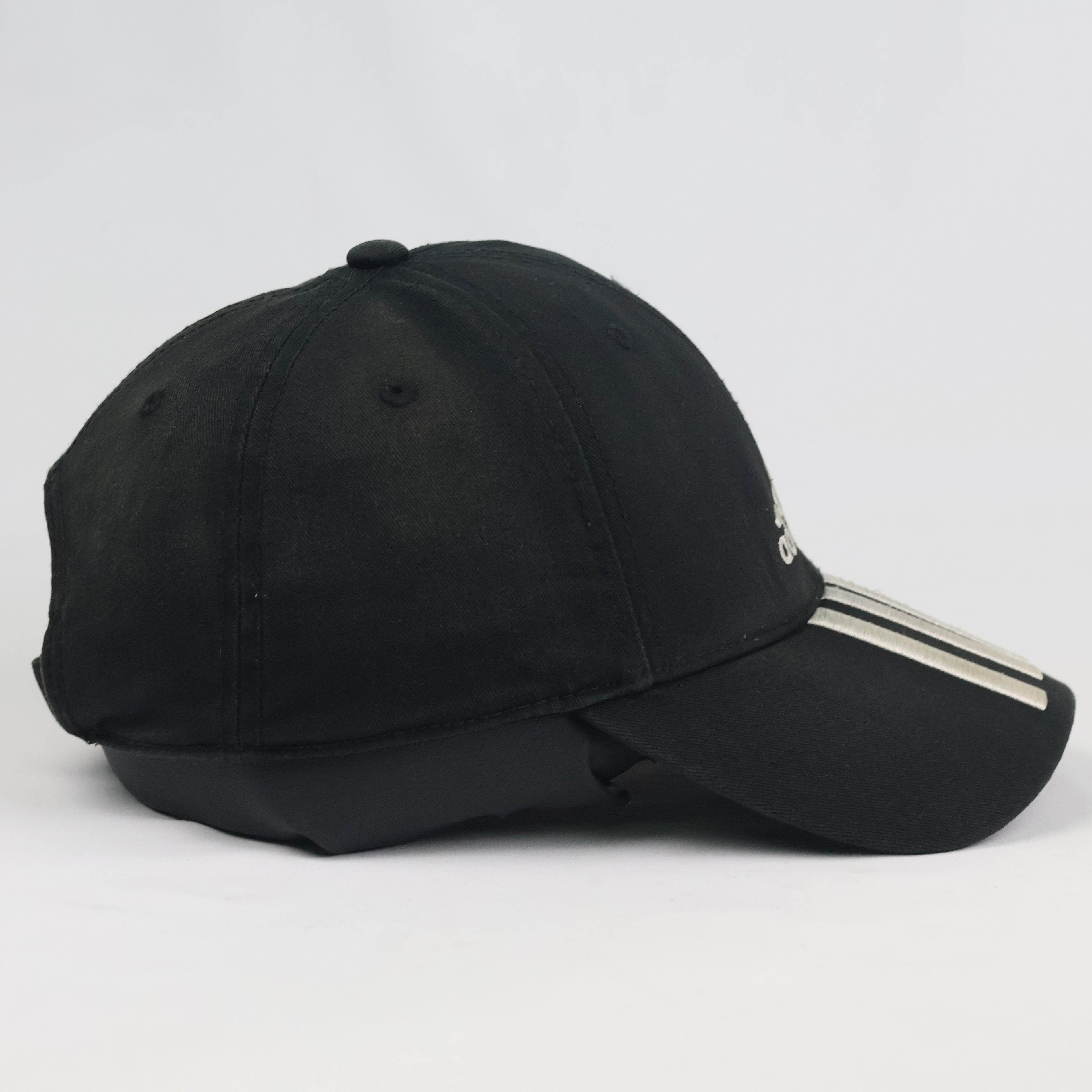 Thrifted Adidas Performance Curved Brim Cap - Faded Black Cotton Strapback Hat