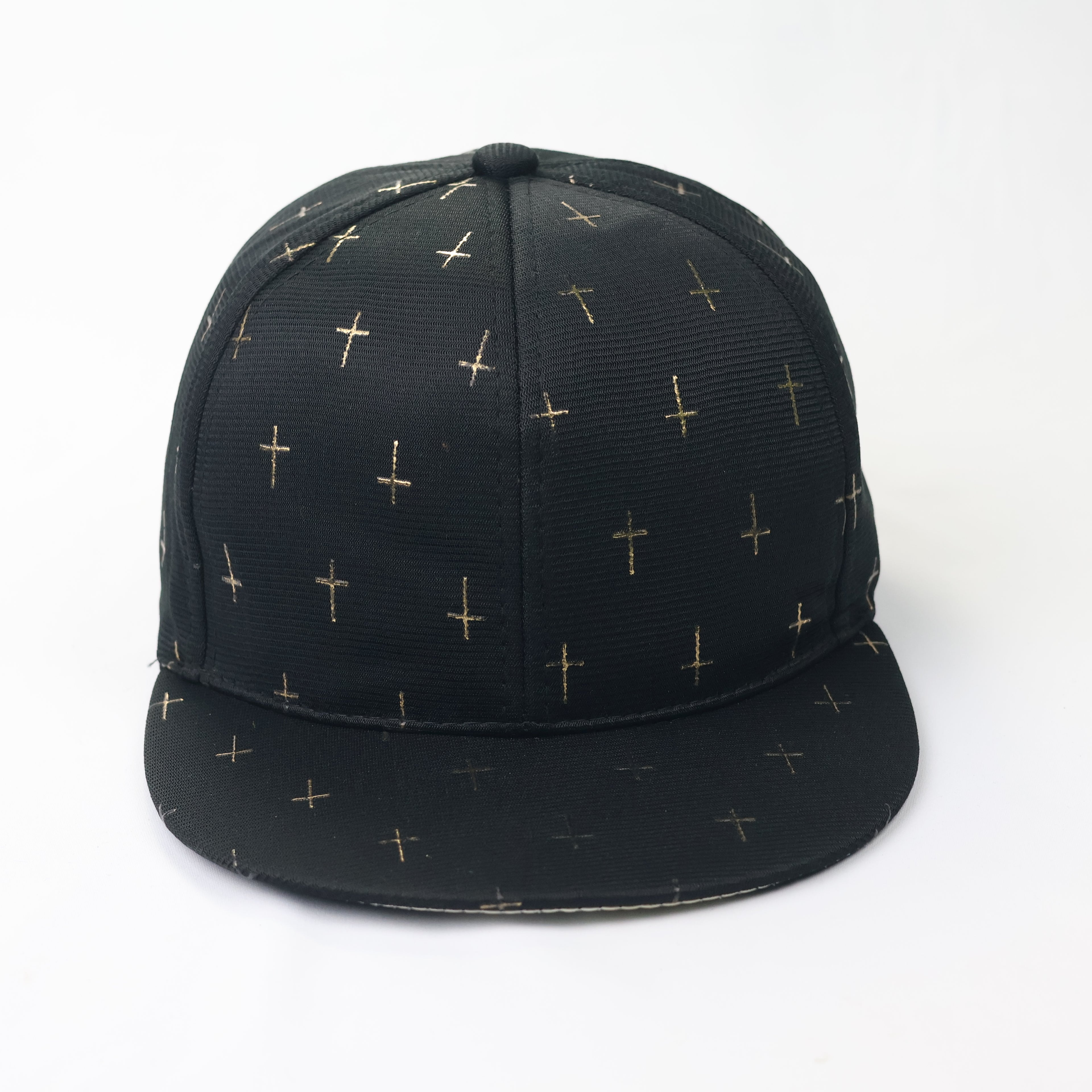 Gothic Gold Cross Pattern Snapback Hat - Black Streetwear Cap