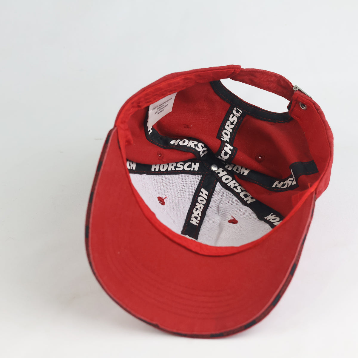 Thrifted  Horsch Red Cotton Embroidered Curved Brim Cap (Size 55–56 cm) | 10884