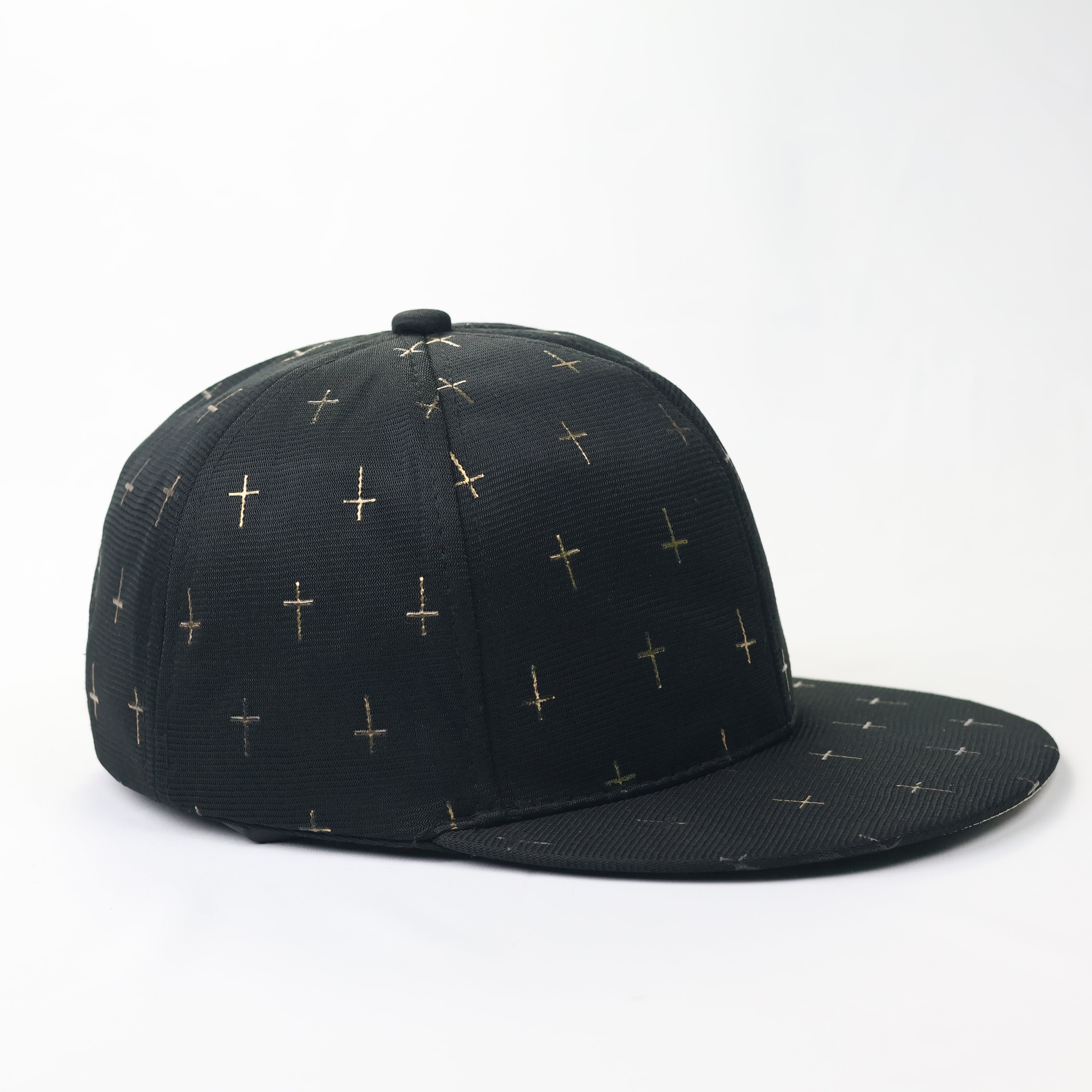 Gothic Gold Cross Pattern Snapback Hat - Black Streetwear Cap