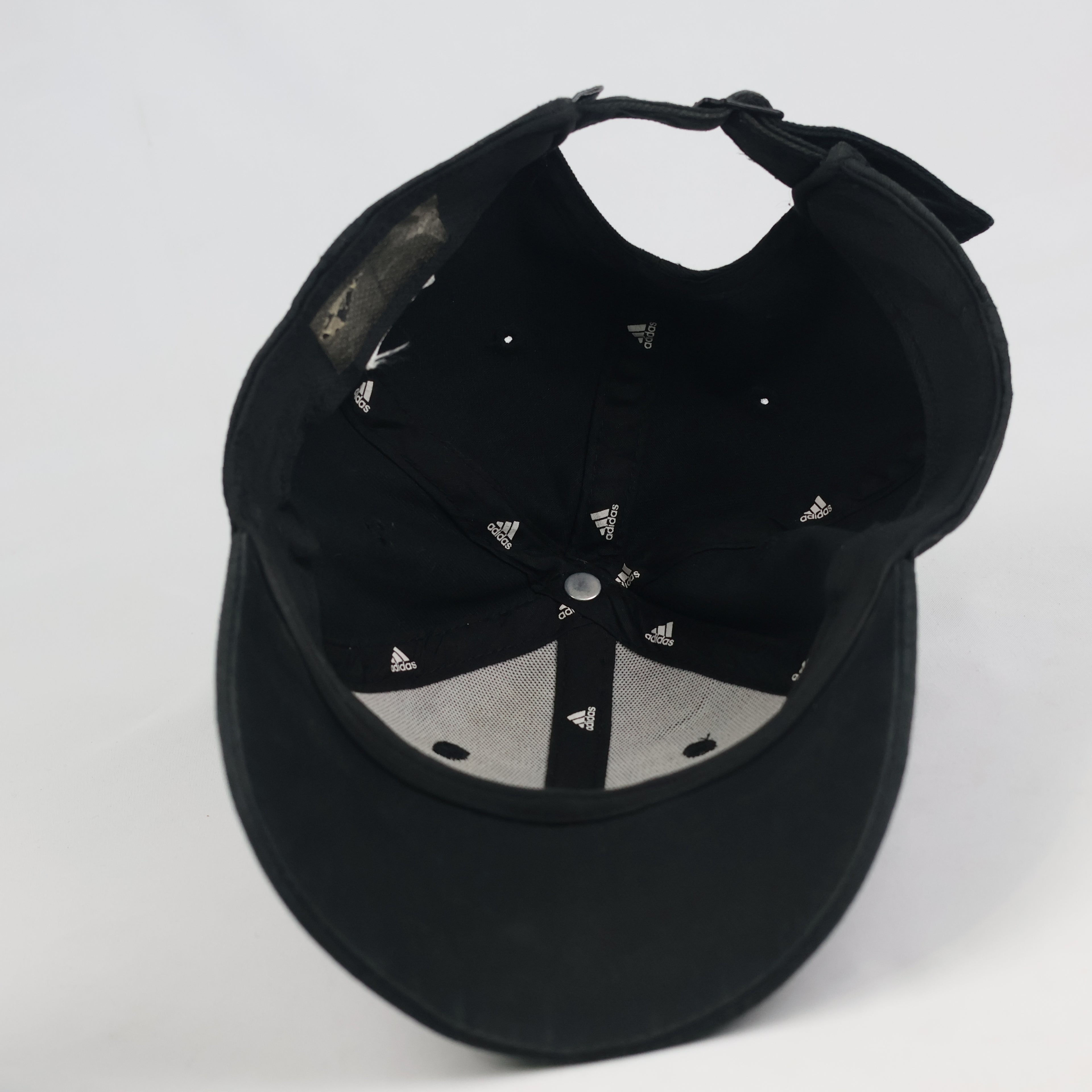 Thrifted Adidas Performance Curved Brim Cap - Faded Black Cotton Strapback Hat