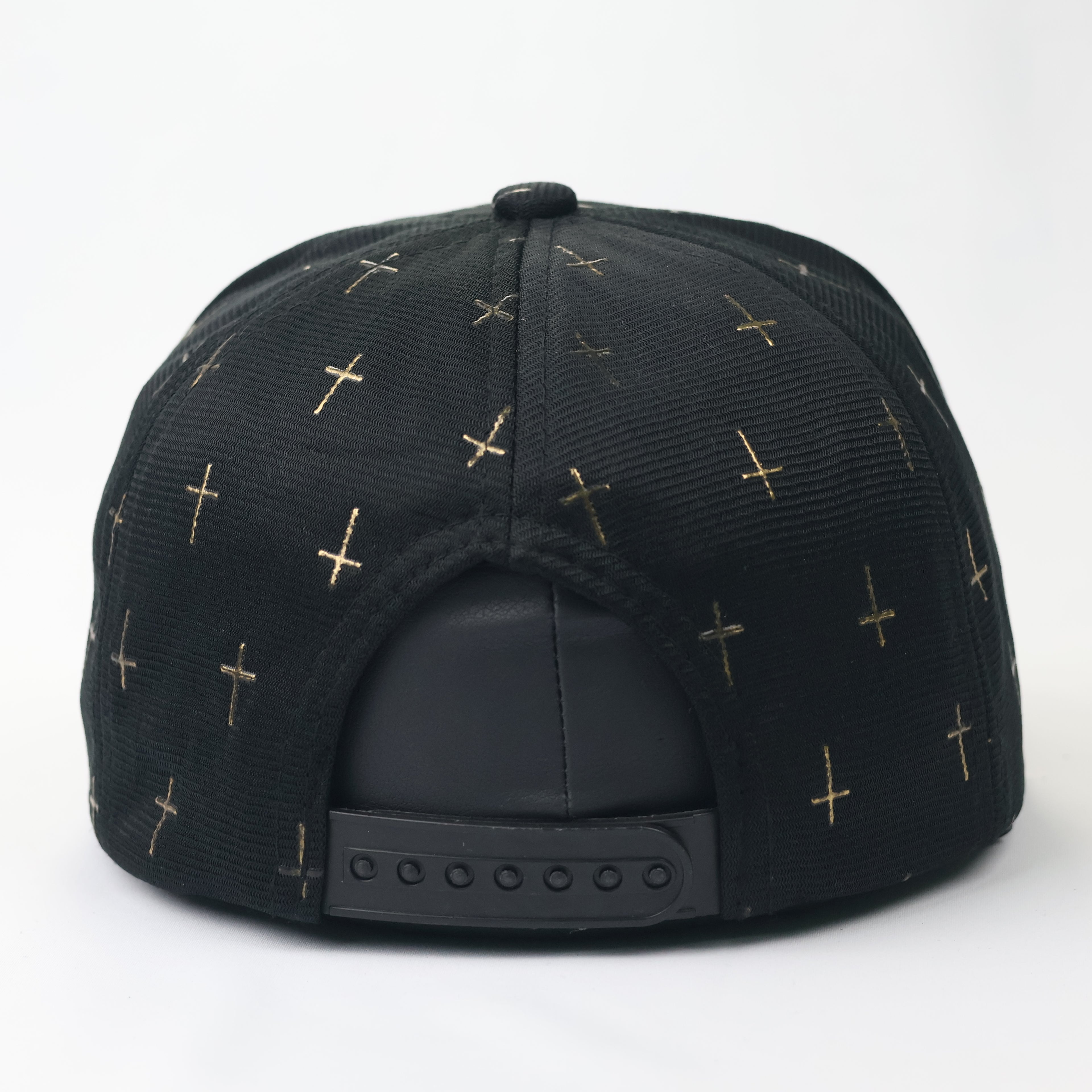 Gothic Gold Cross Pattern Snapback Hat - Black Streetwear Cap