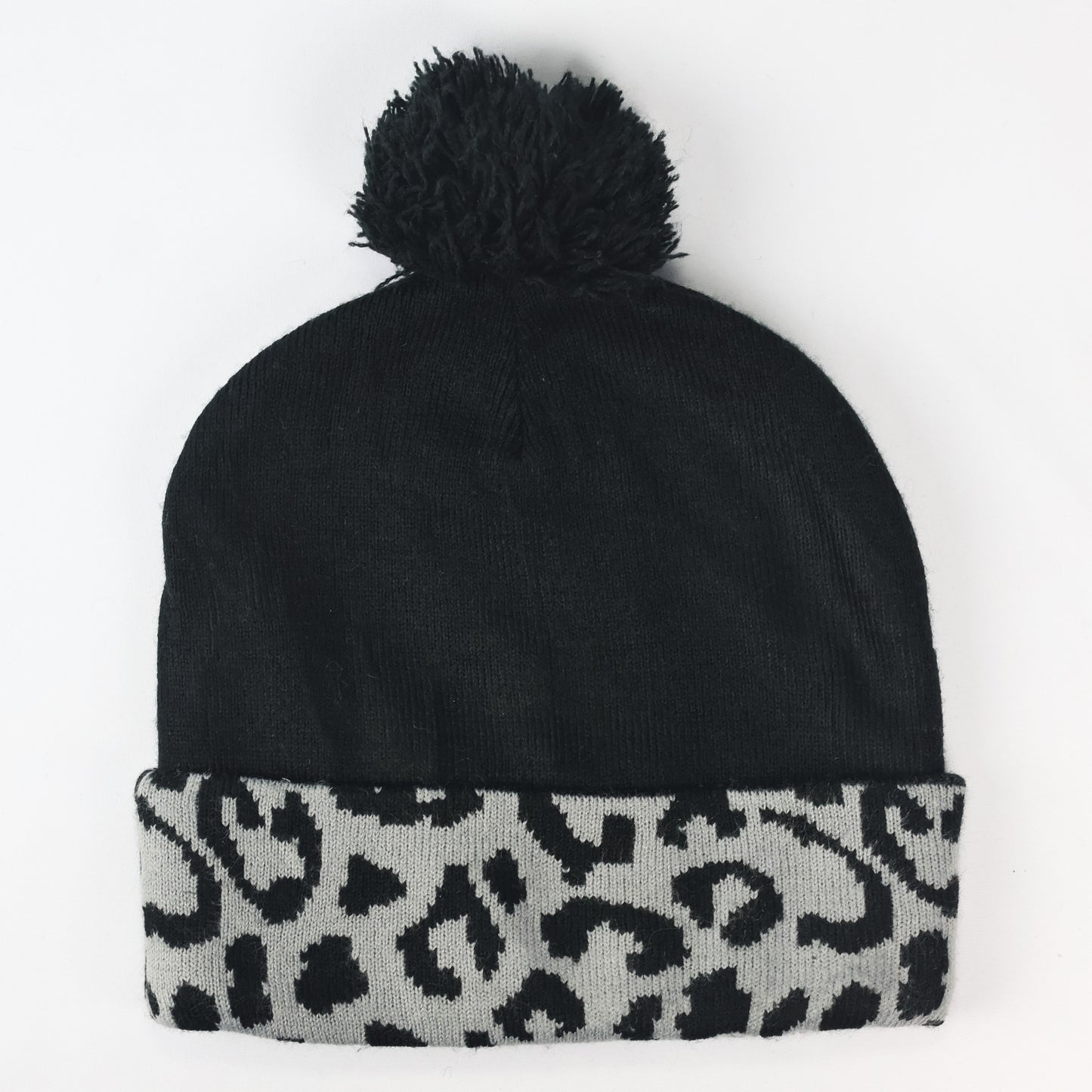 Adidas Adult Unisex Leopard Print Pom Thrifted Beanie - Black and Grey Winter Hat