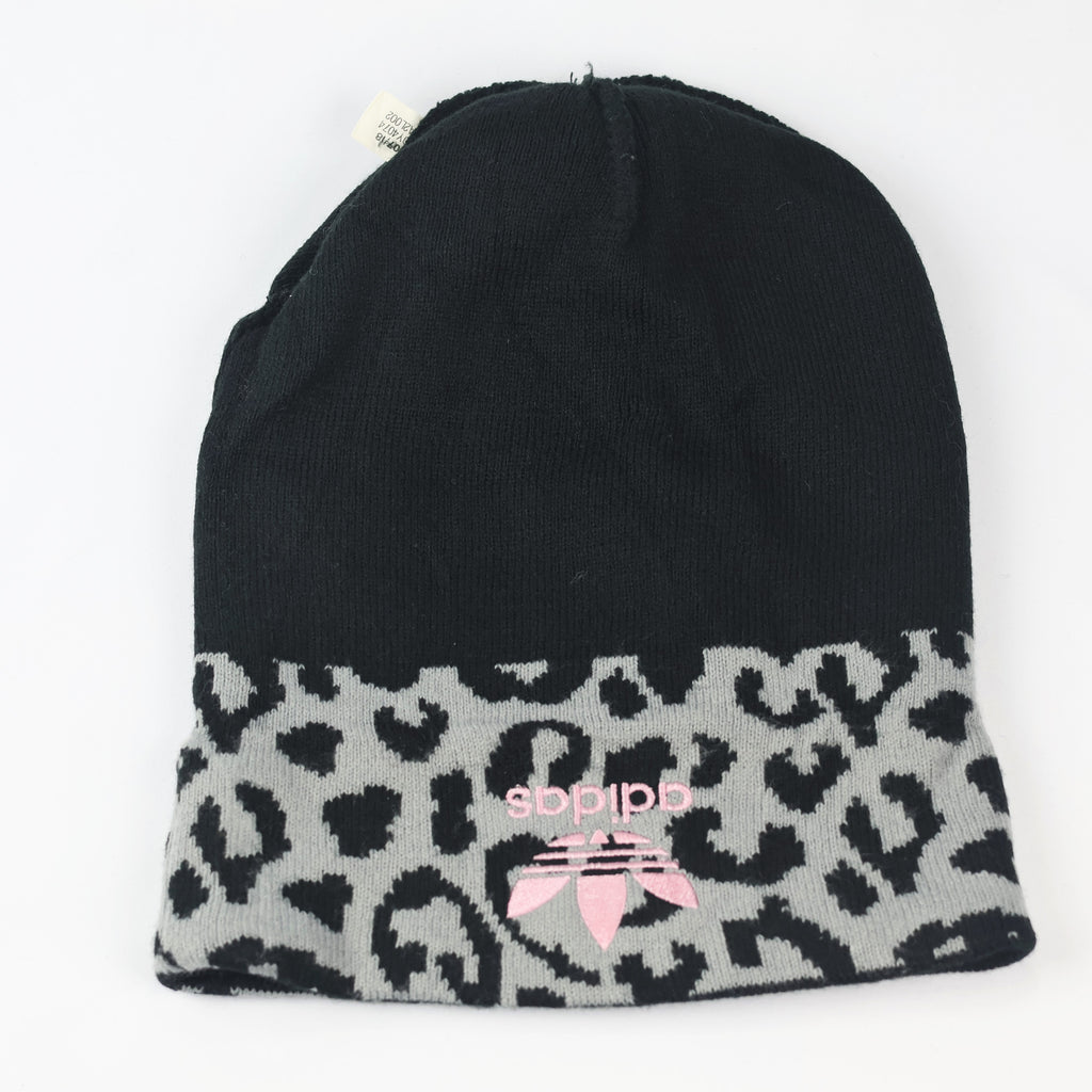 Adidas Adult Unisex Leopard Print Pom Thrifted Beanie - Black and Grey Winter Hat