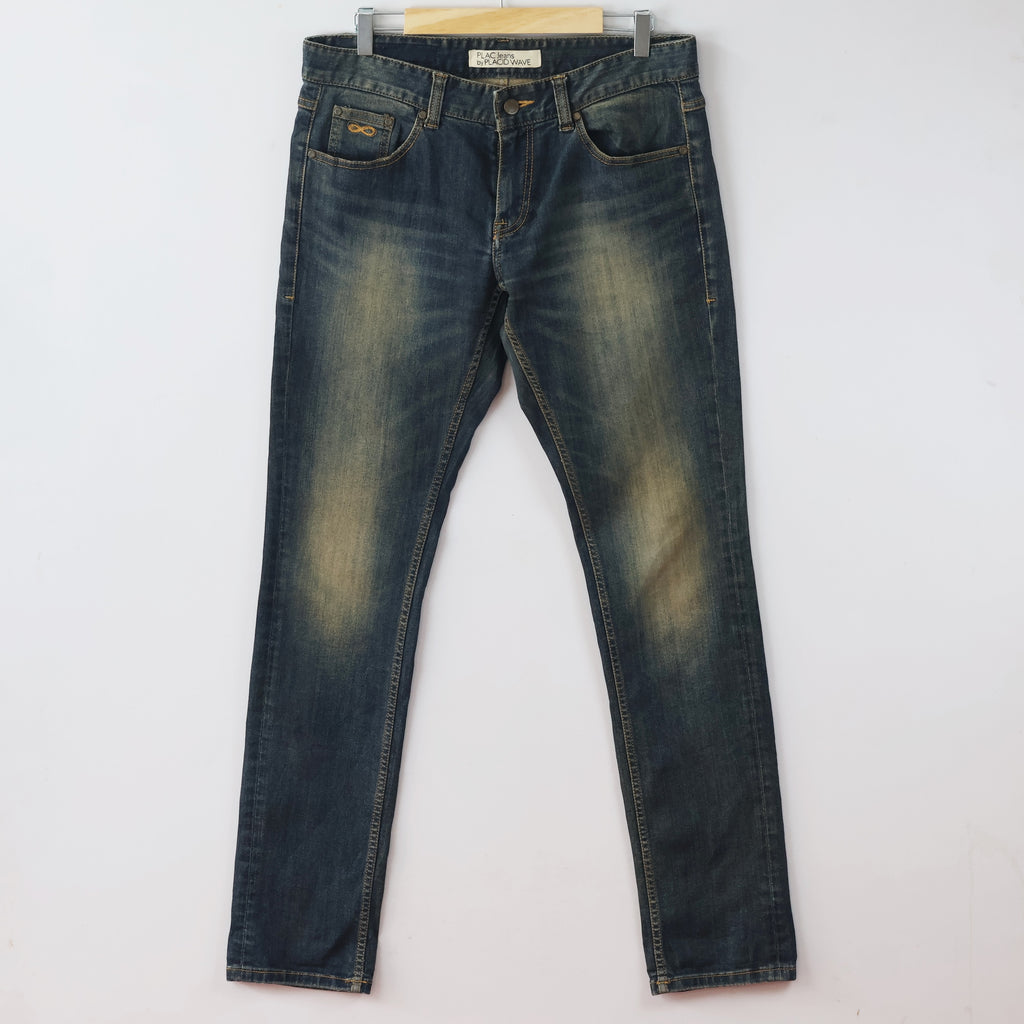 Thrifted Men's PLAC Jeans Placid Wave Blue Slim Fit Denim Waist: 32/ J1075