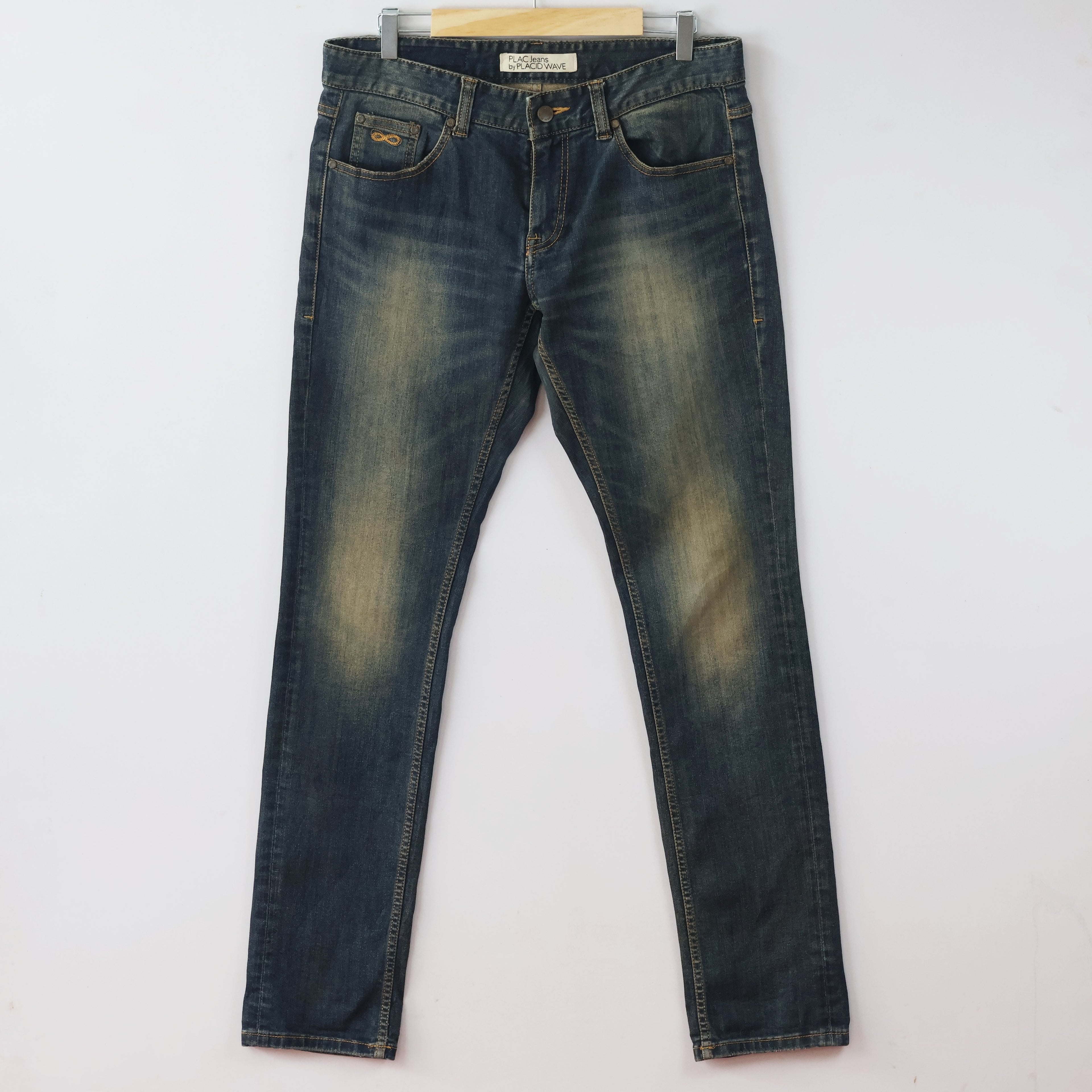 Thrifted Men's PLAC Jeans Placid Wave Blue Slim Fit Denim Waist: 32/ J1075