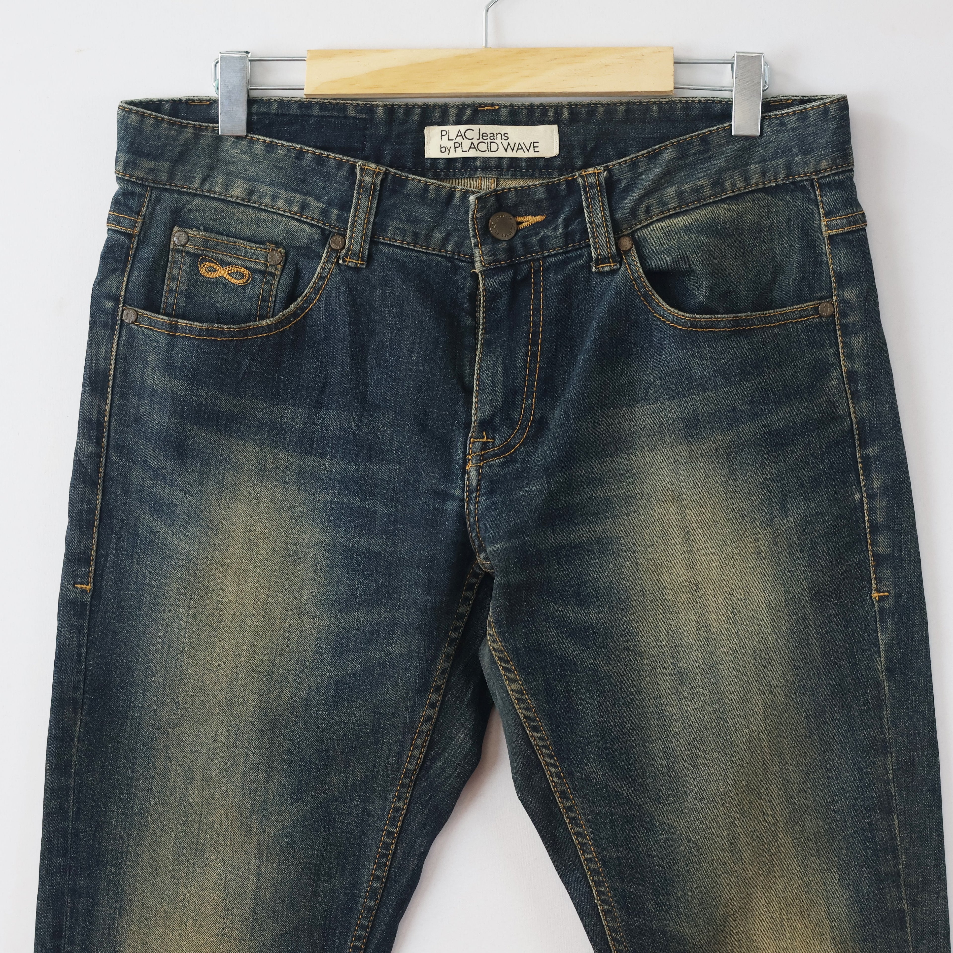 Thrifted Men's PLAC Jeans Placid Wave Blue Slim Fit Denim Waist: 32/ J1075