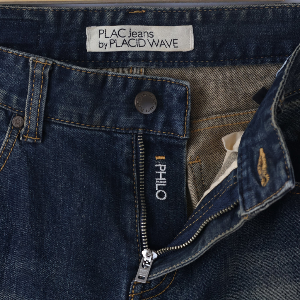 Thrifted Men's PLAC Jeans Placid Wave Blue Slim Fit Denim Waist: 32/ J1075