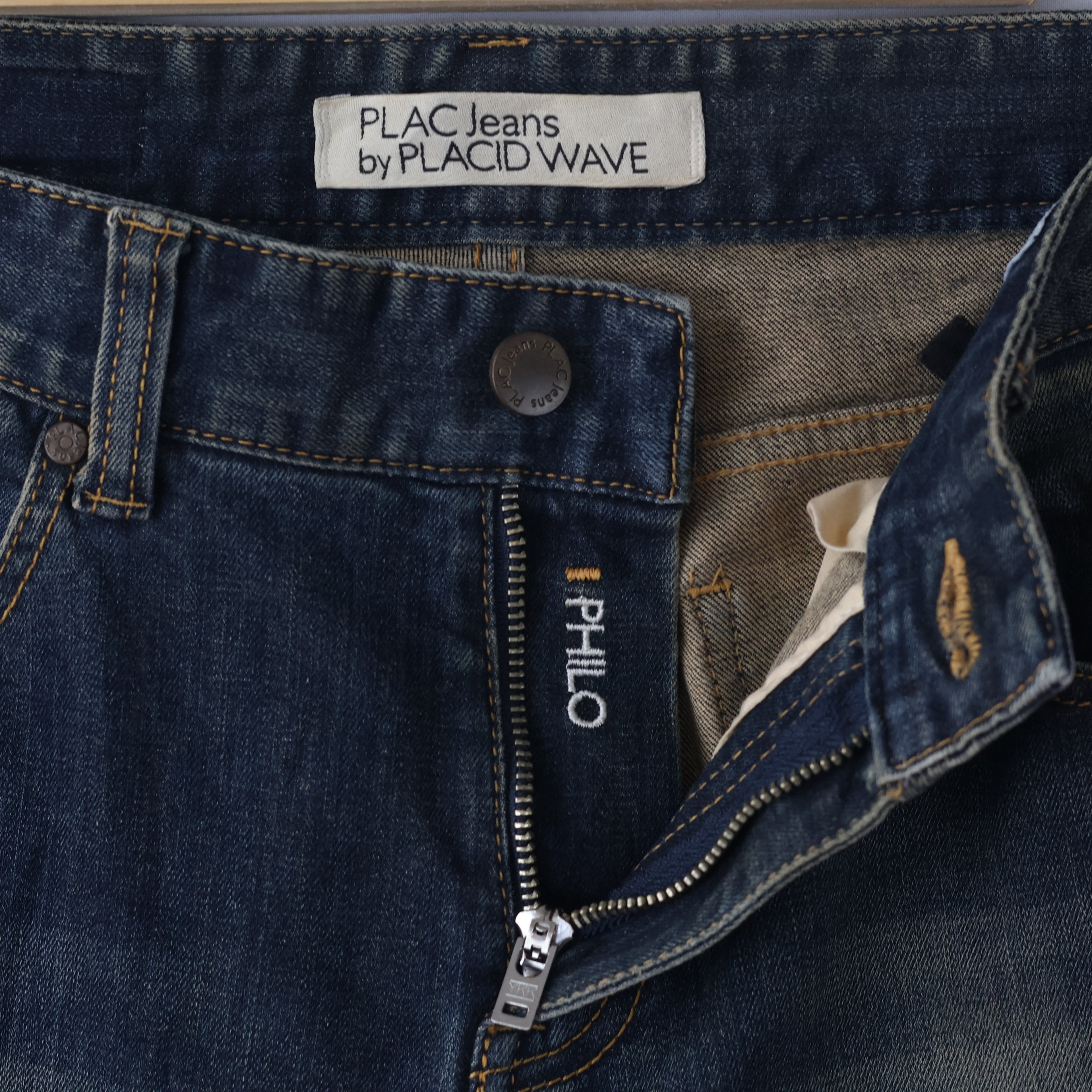 Thrifted Men's PLAC Jeans Placid Wave Blue Slim Fit Denim Waist: 32/ J1075