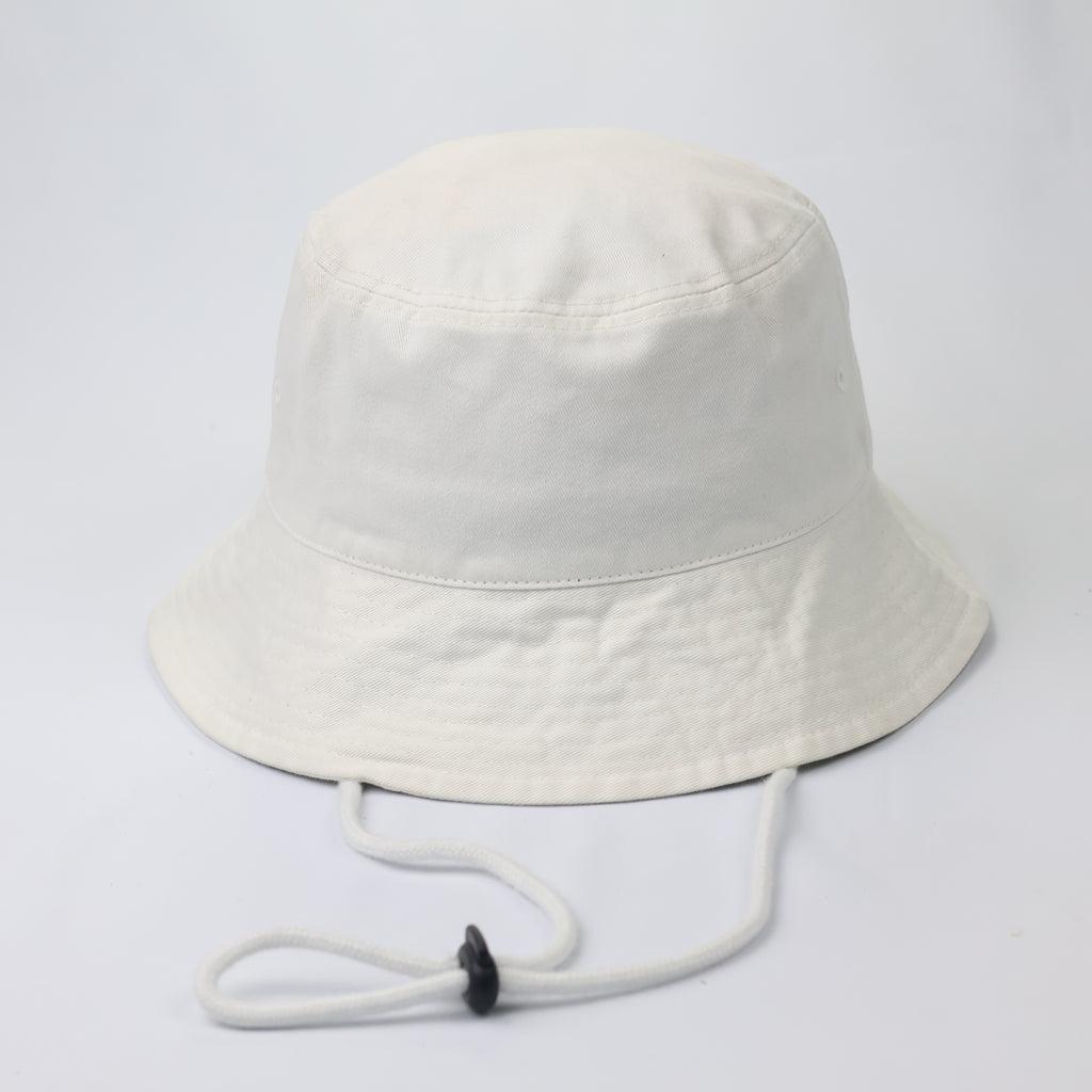 Minimalist Off-White Bucket Hat with Adjustable Chin Strap - Thrifted