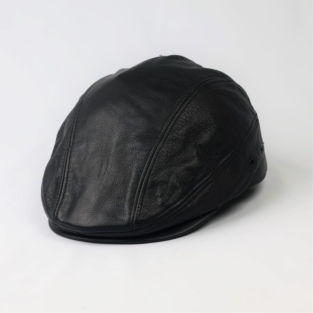 Bear-S Premium Black Genuine Leather Flat Cap - Vintage Ivy Hat