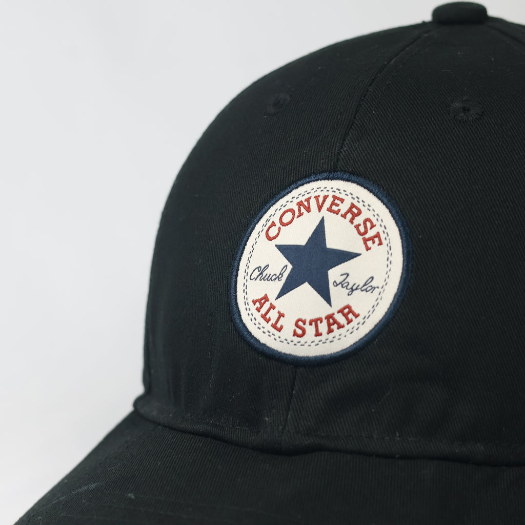 Classic Black Converse Cotton Thrifted Cap with Embroidered Patch