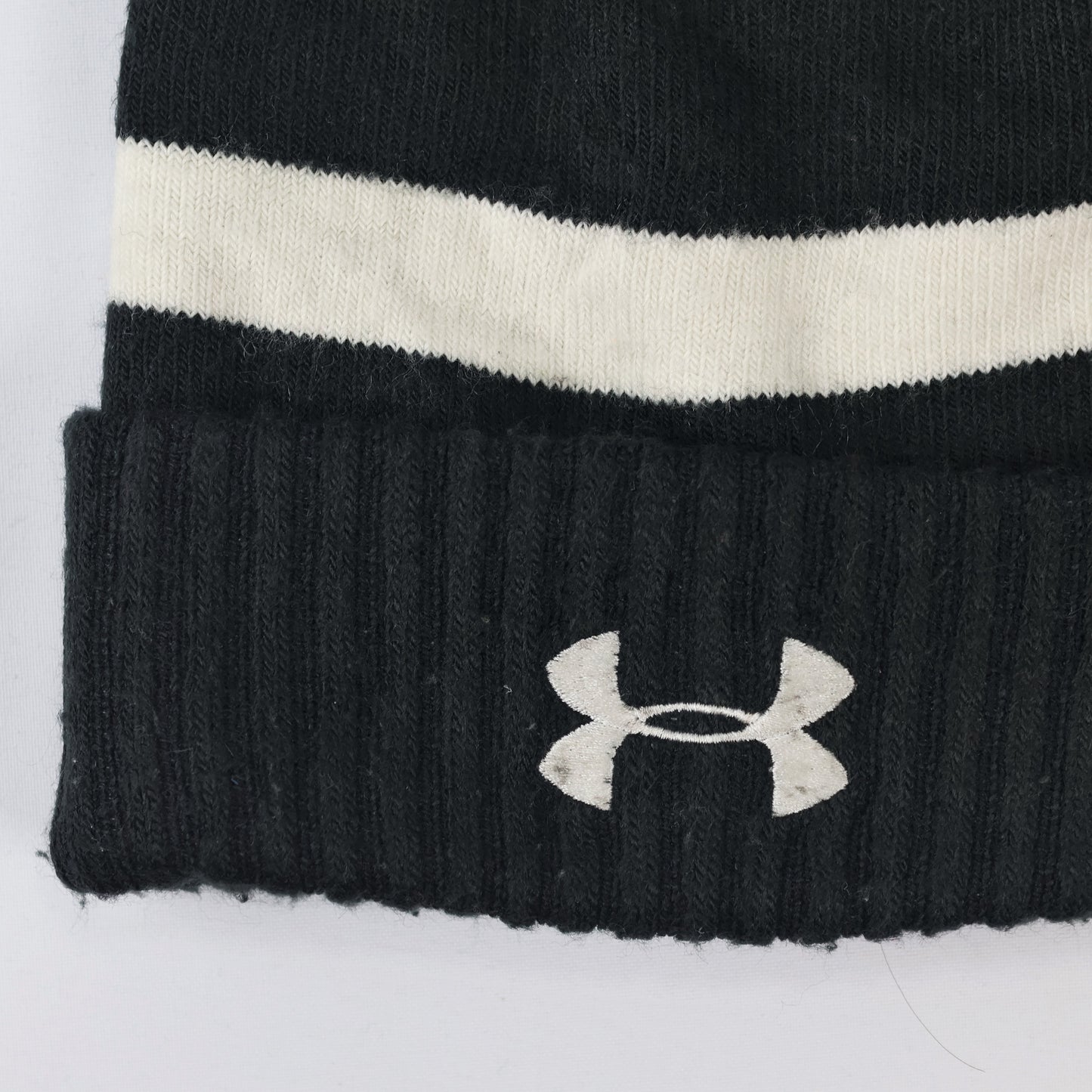 Under Armour Youth Black and white Pom Thrifted Beanie - ColdGear Winter Hat