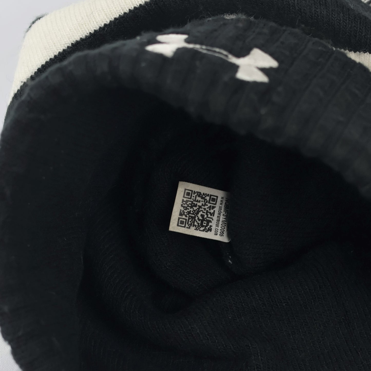 Under Armour Youth Black and white Pom Thrifted Beanie - ColdGear Winter Hat