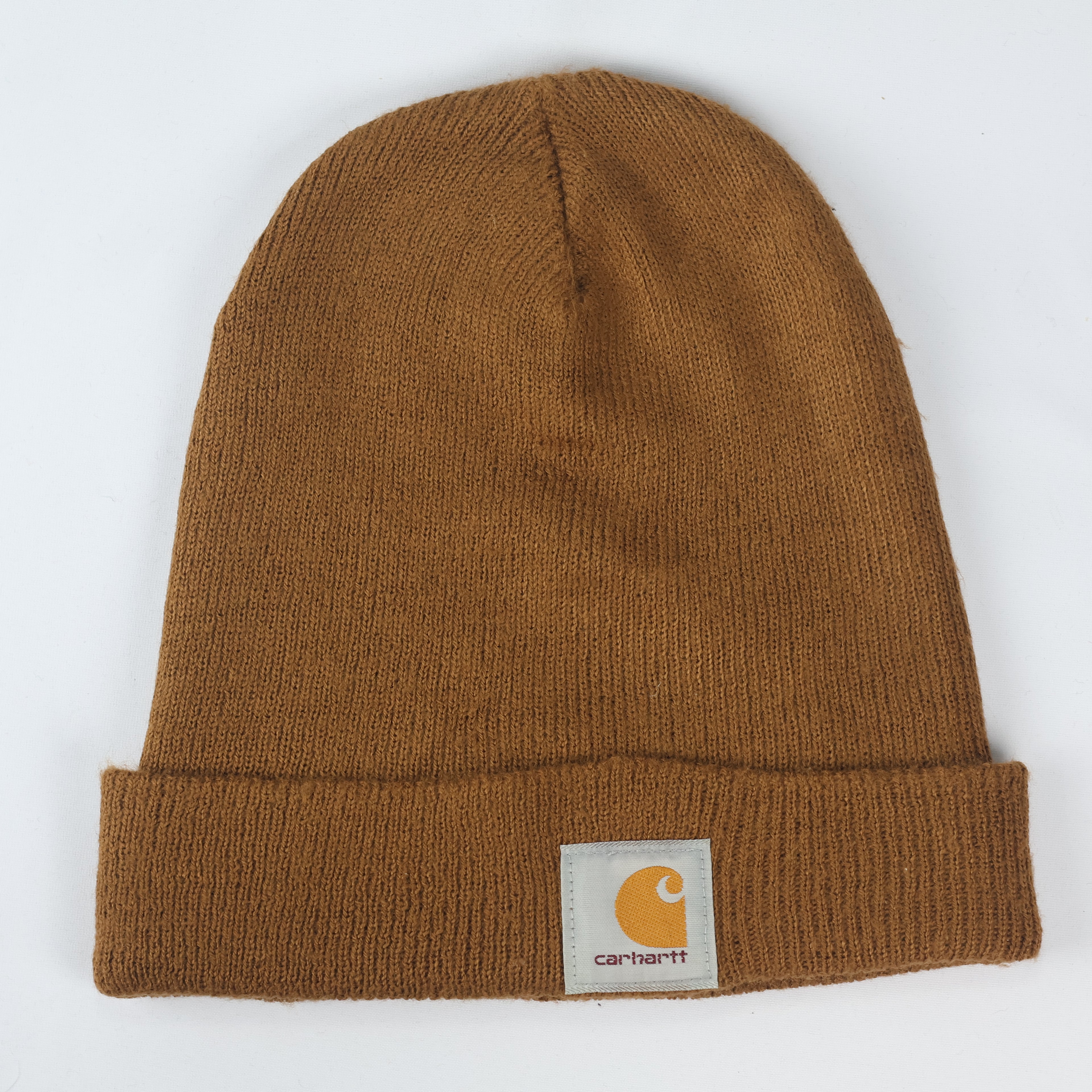 Authentic Carhartt Brown Cuffed Thrifted Beanie - Warm Winter Workwear Hat