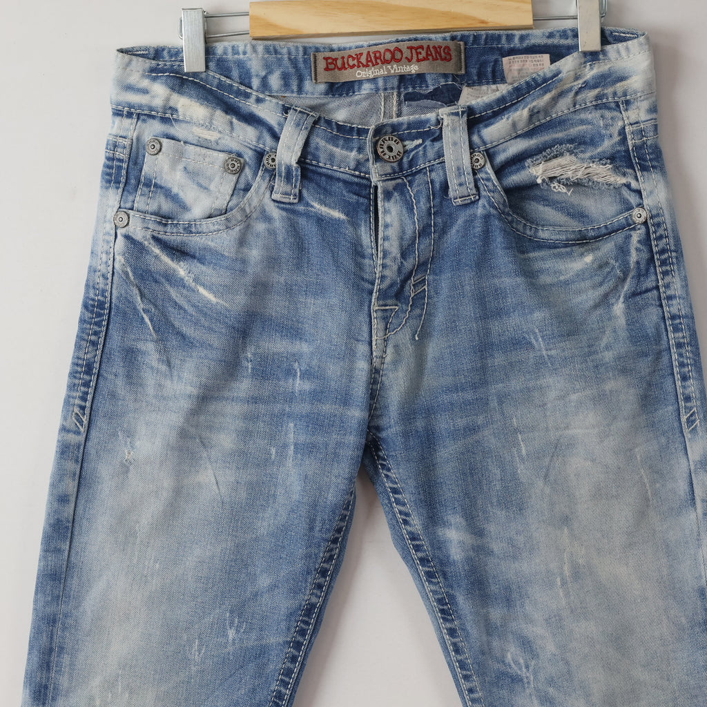 Thrifted Men's Buckaroo Jeans Distressed Light Blue Denim Waist: 32-33/ J1081