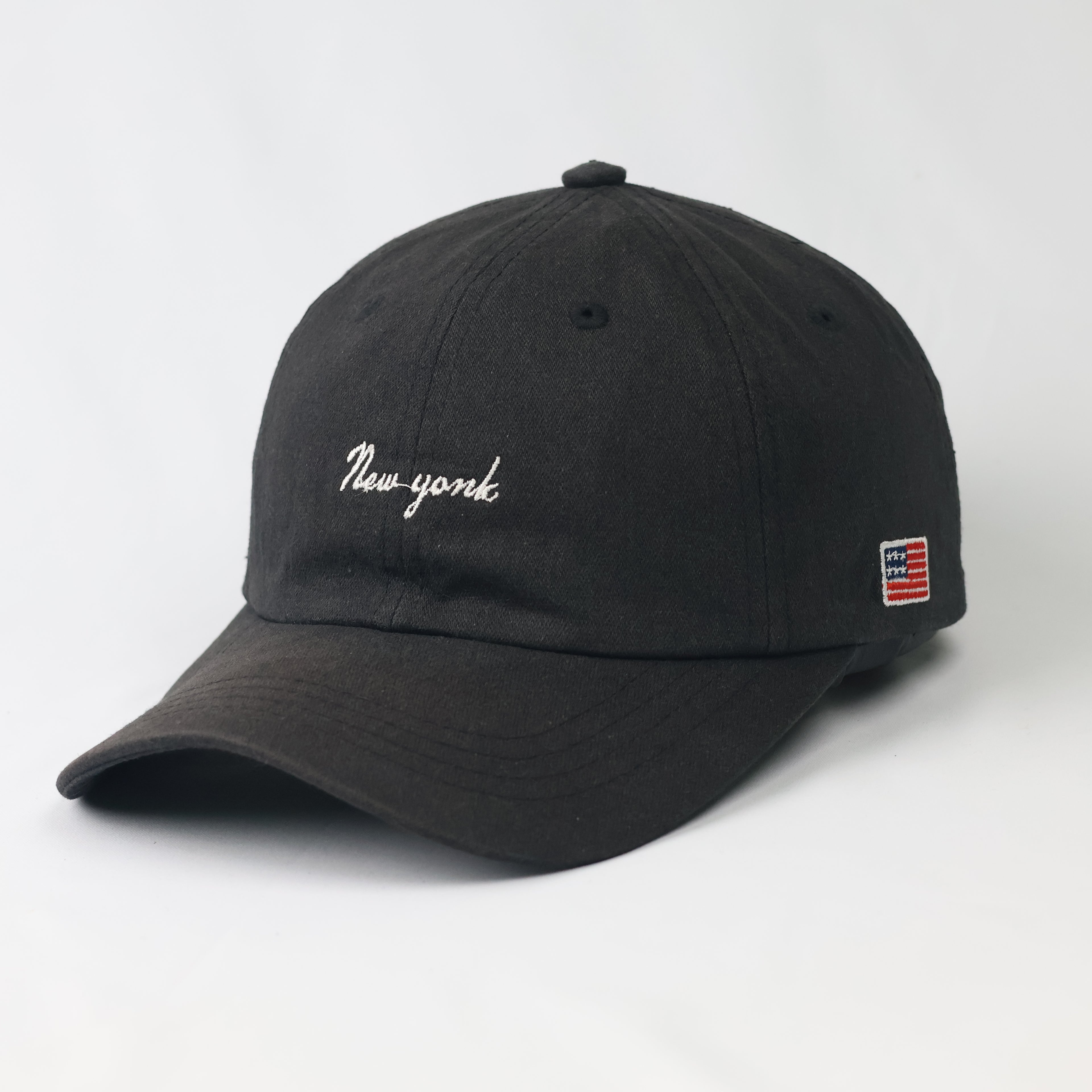 Minimalist Black "New York" Dad Thrifted Hat with USA Flag Detail