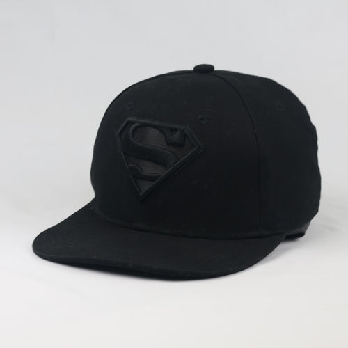Thrifted Black-on-Black Superman Shield Logo Flat Brim Snapback Cap