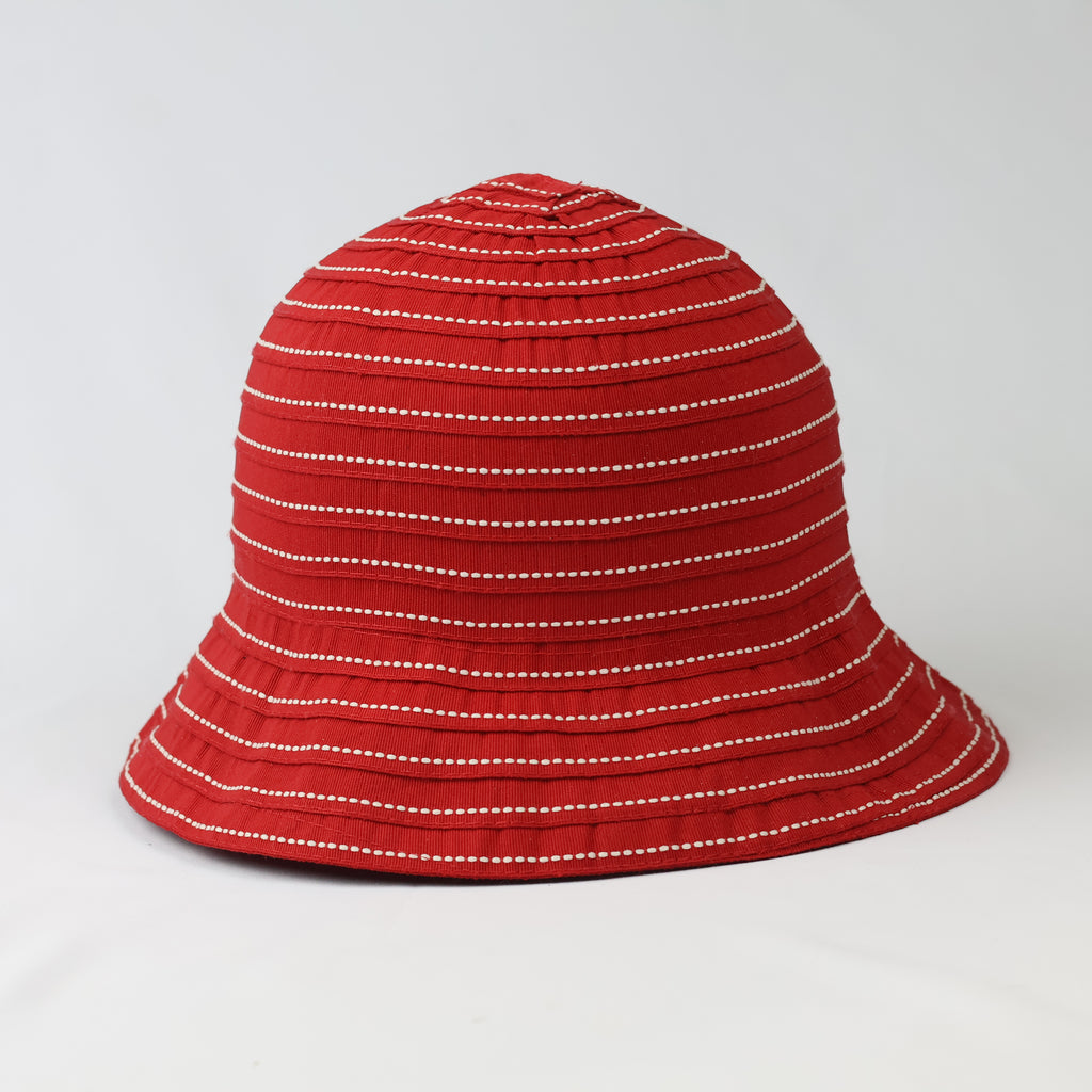 Vintage Red Ribbed Bucket Hat - One Size 57cm