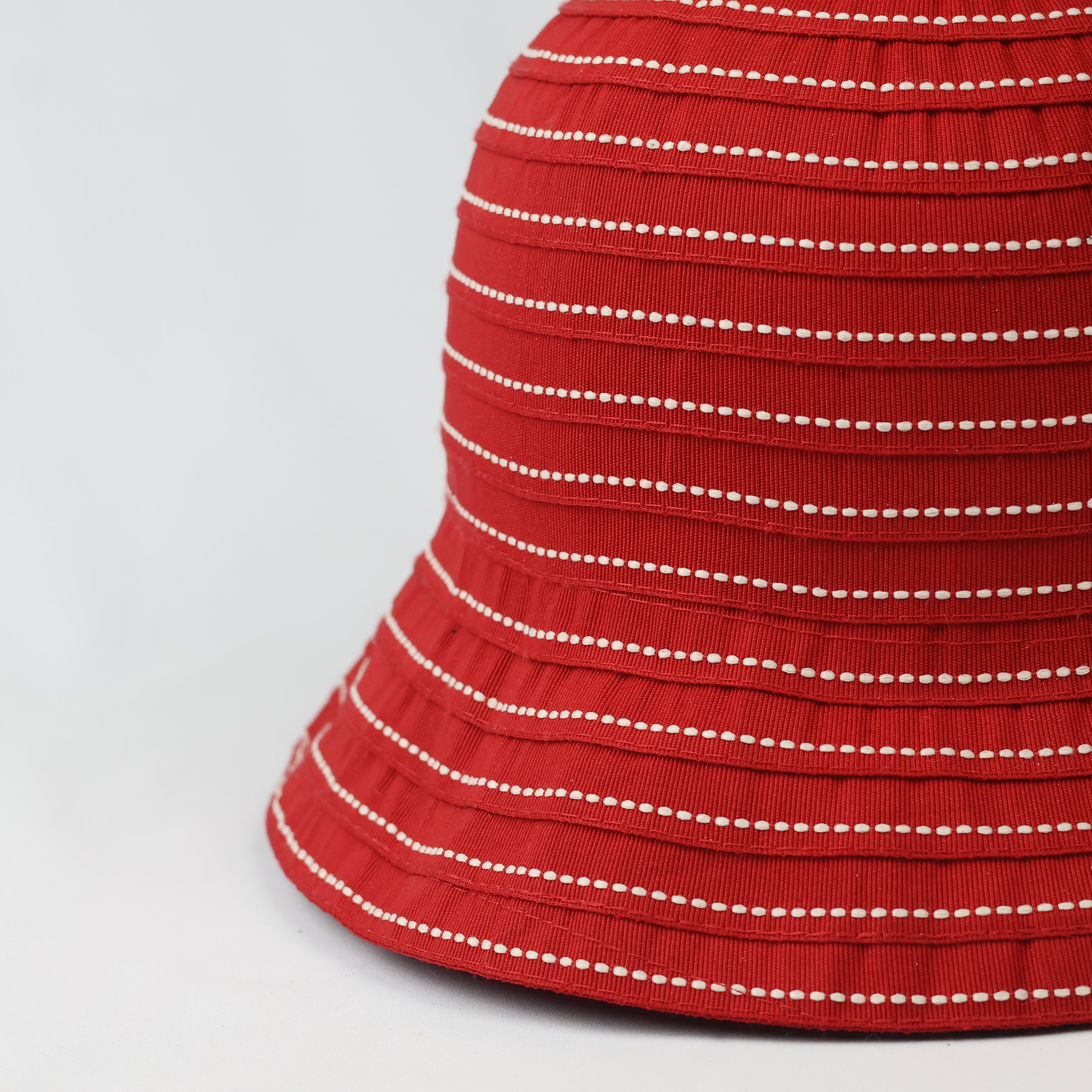 Vintage Red Ribbed Bucket Hat - One Size 57cm