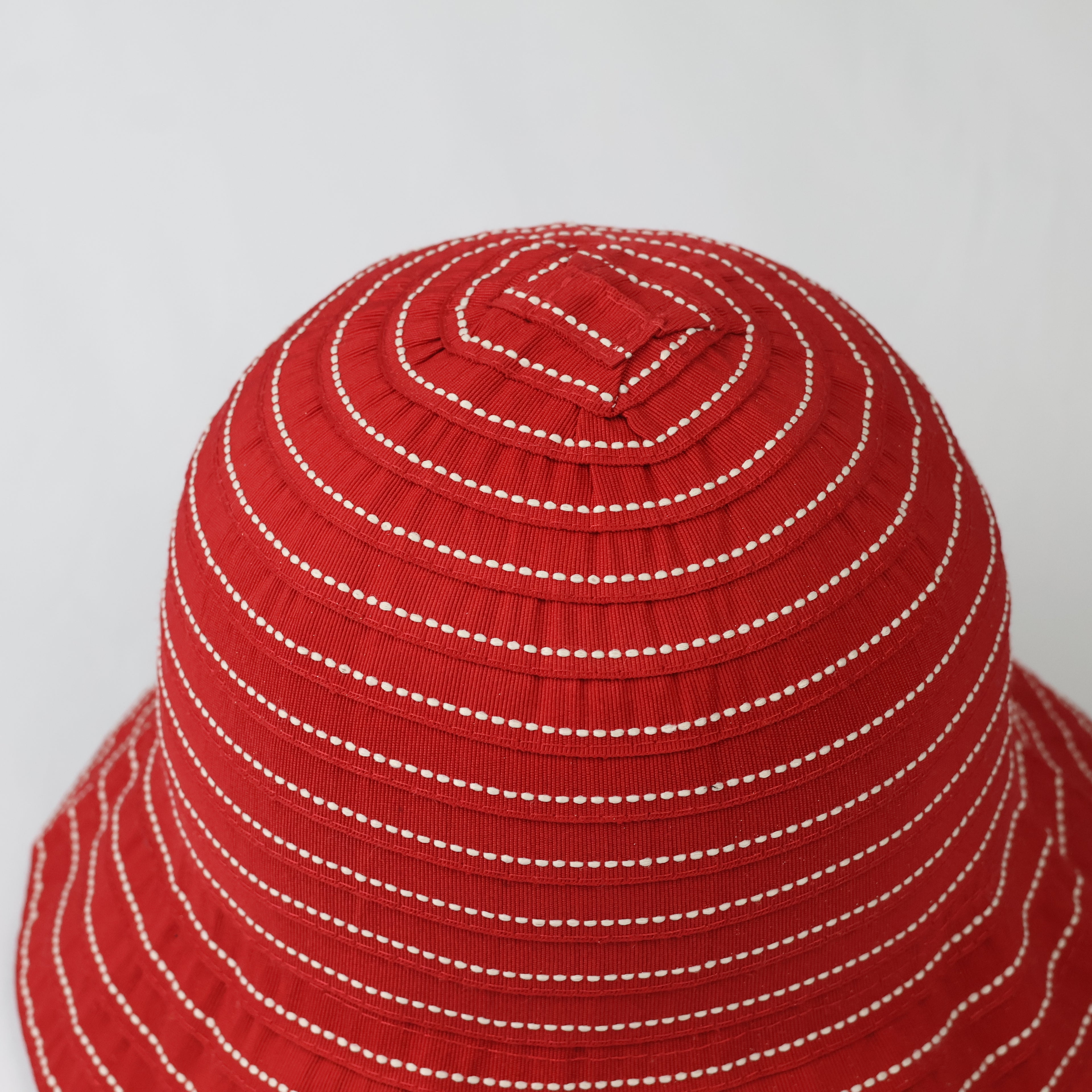 Vintage Red Ribbed Bucket Hat - One Size 57cm