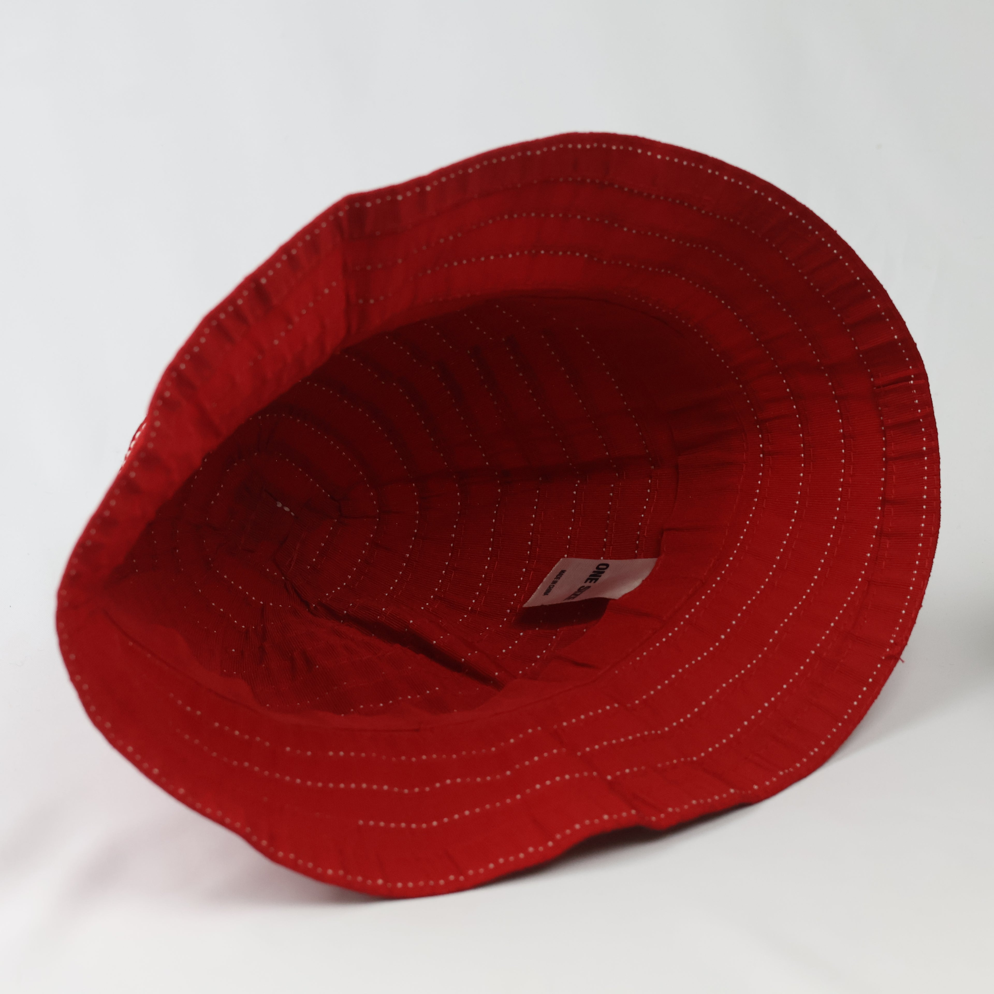 Vintage Red Ribbed Bucket Hat - One Size 57cm